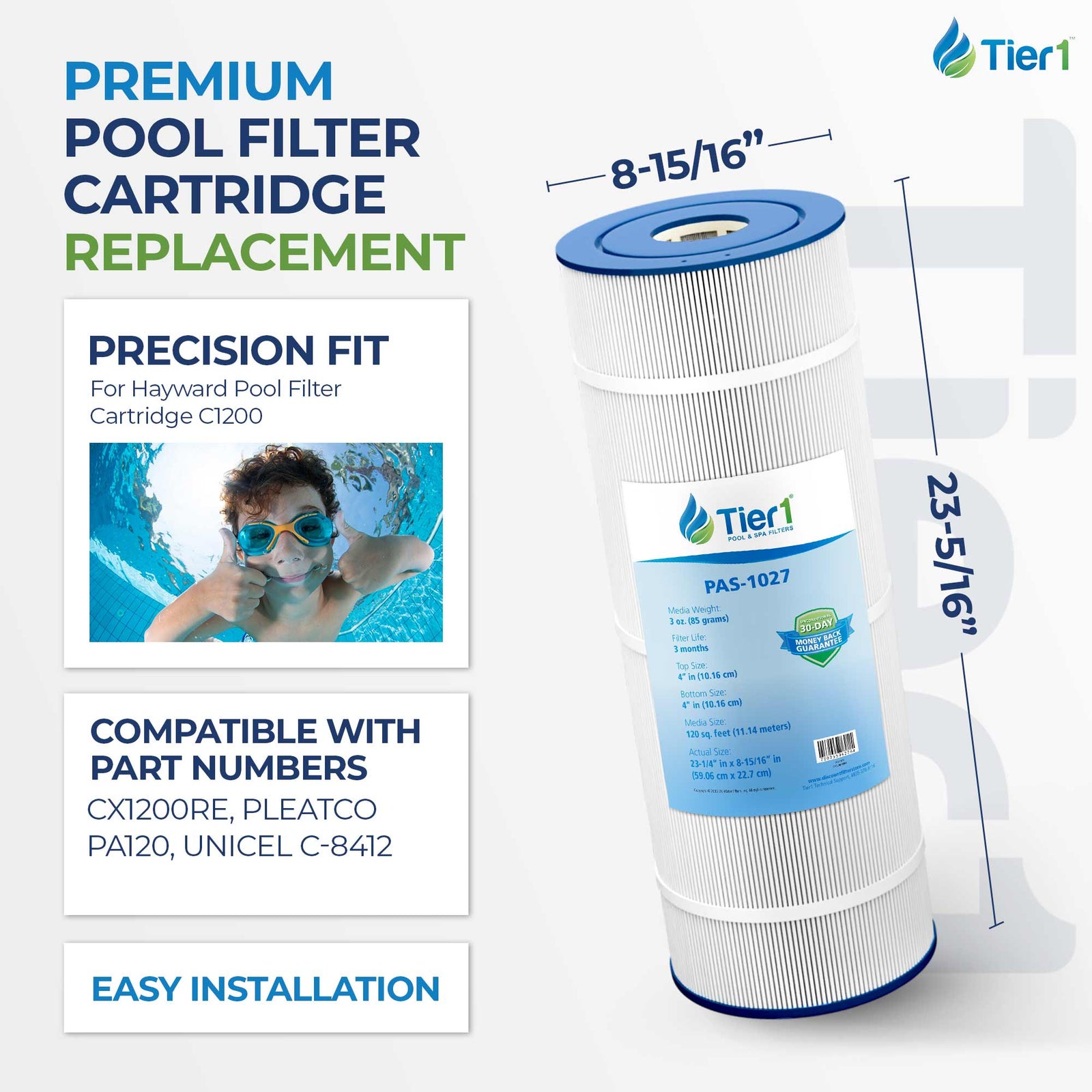 Tier1 Pool Filter for CX-1200-RE -Washable Trilobal Dirt-Lock Pleats - Pool and Spa Filters - 44.21 - DiscountFilterStore.com
