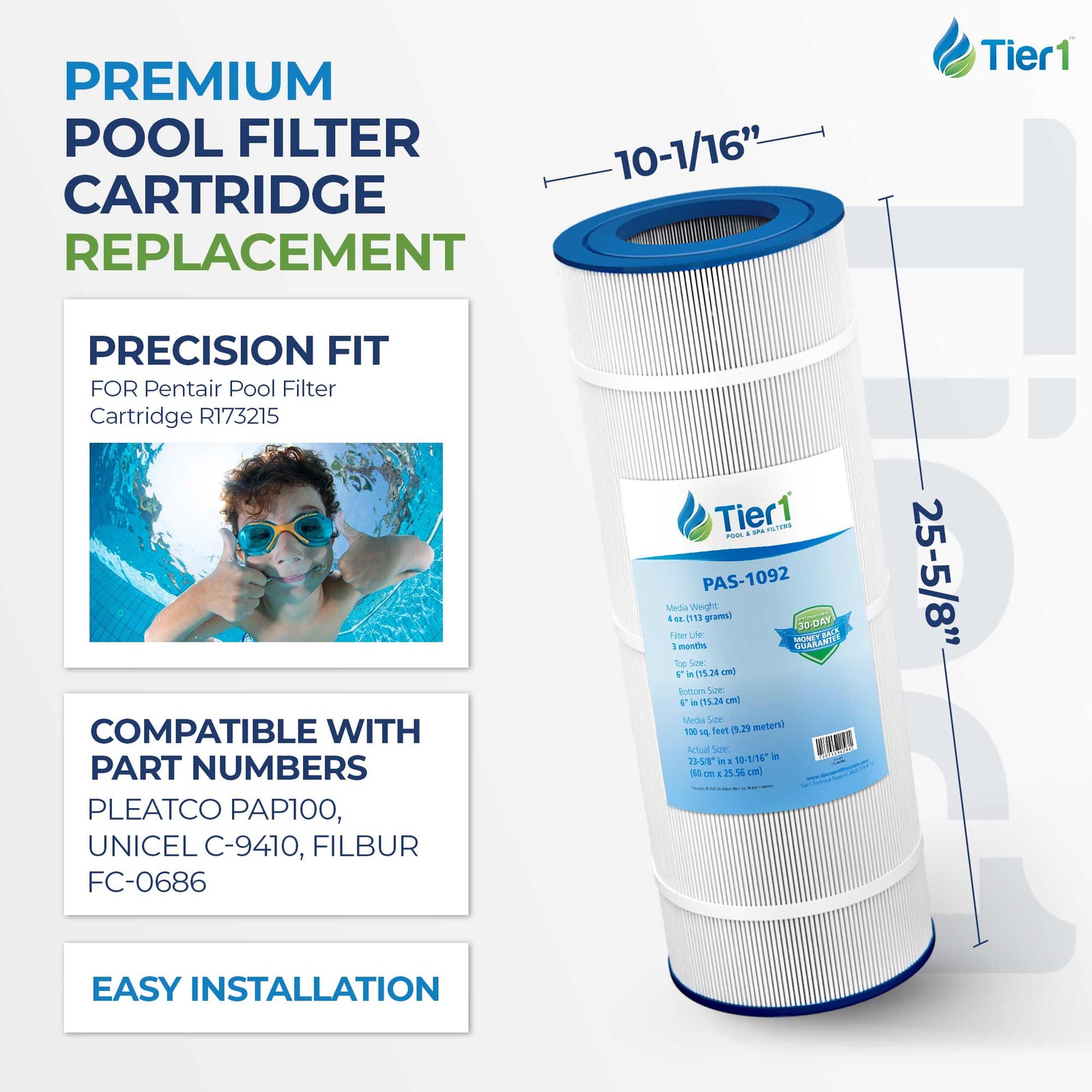 Tier1 Pool Filter for Pentair R173215 -Washable Trilobal Dirt-Lock Pleats - Pool and Spa Filters - 36.78 - DiscountFilterStore.com