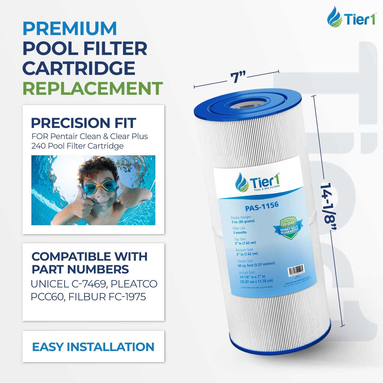 Tier1 Pool Filter for Clean & Clear Plus 240 -Washable Trilobal Dirt-Lock Pleats - Pool and Spa Filters - 26.38 - DiscountFilterStore.com