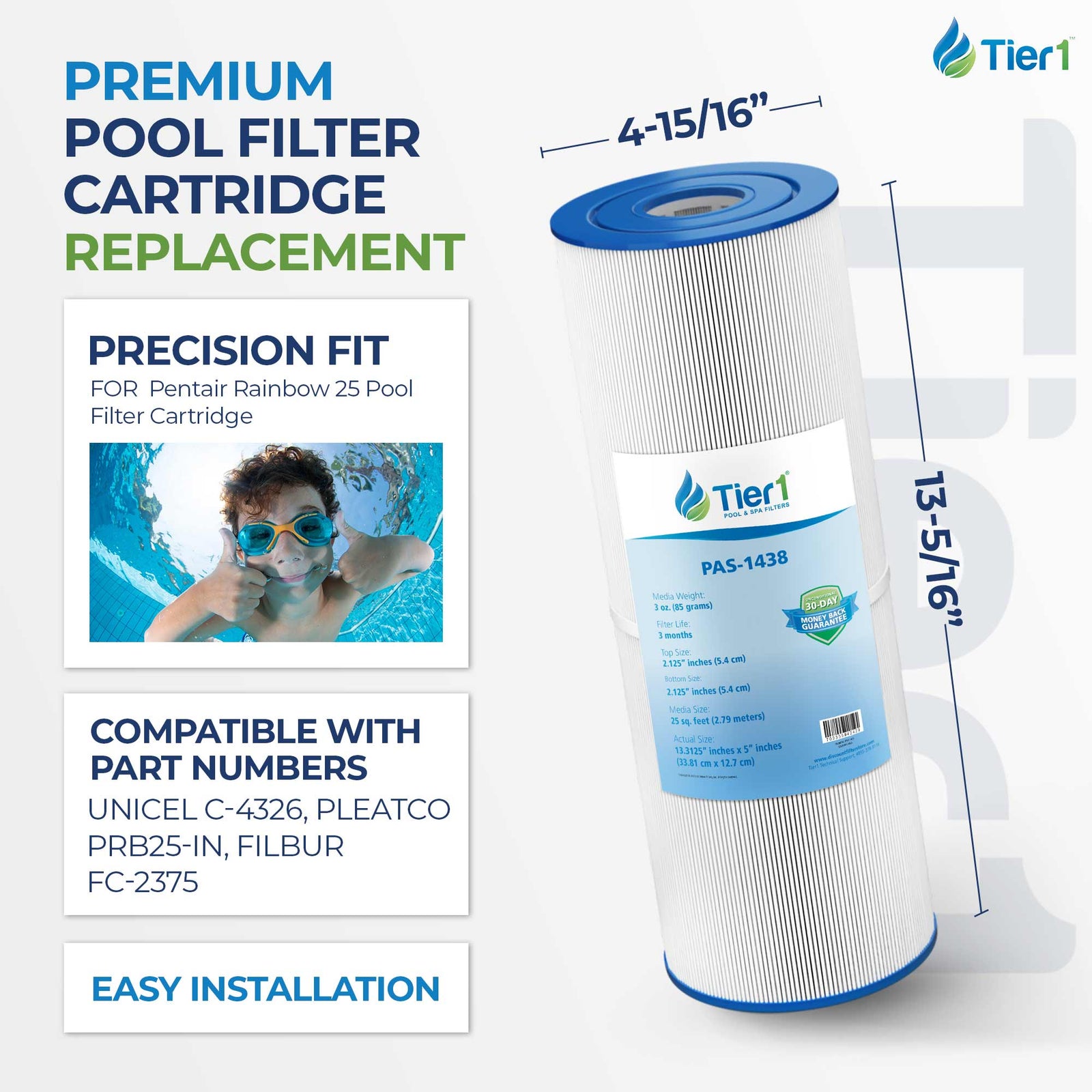 Tier1 Pool Filter for 17-2327, 100586, 33521 -Washable Trilobal Dirt-Lock Pleats - Pool and Spa Filters - 13.34 - DiscountFilterStore.com