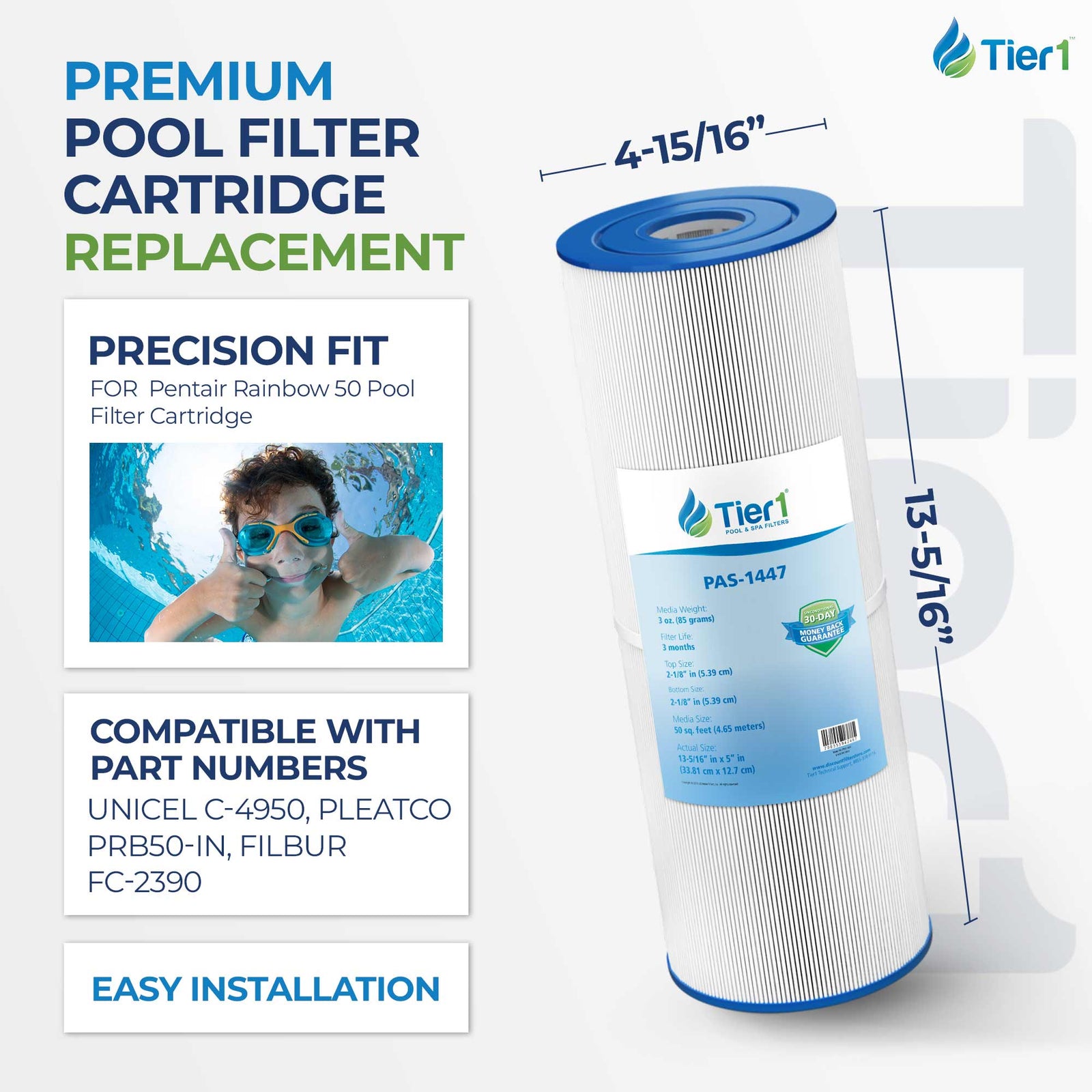 Tier1 Pool Filter for Pentair Rainbow 50 -Washable Trilobal Dirt-Lock Pleats - Pool and Spa Filters - 21.34 - DiscountFilterStore.com