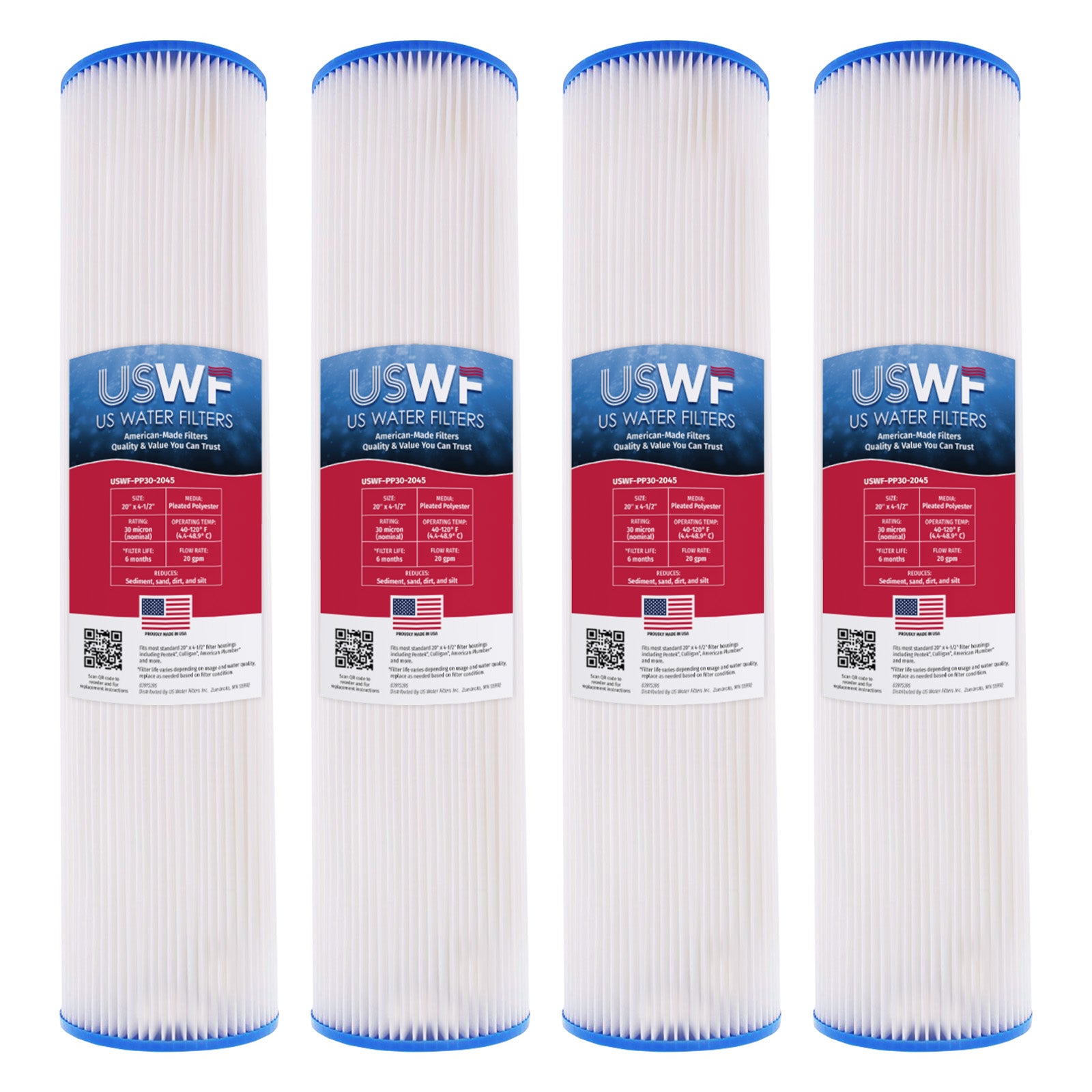 USWF 30 Micron 20"x4.5" Pleated Polyester Sediment Filter - Whole House Cartridges - 24.45 - DiscountFilterStore.com