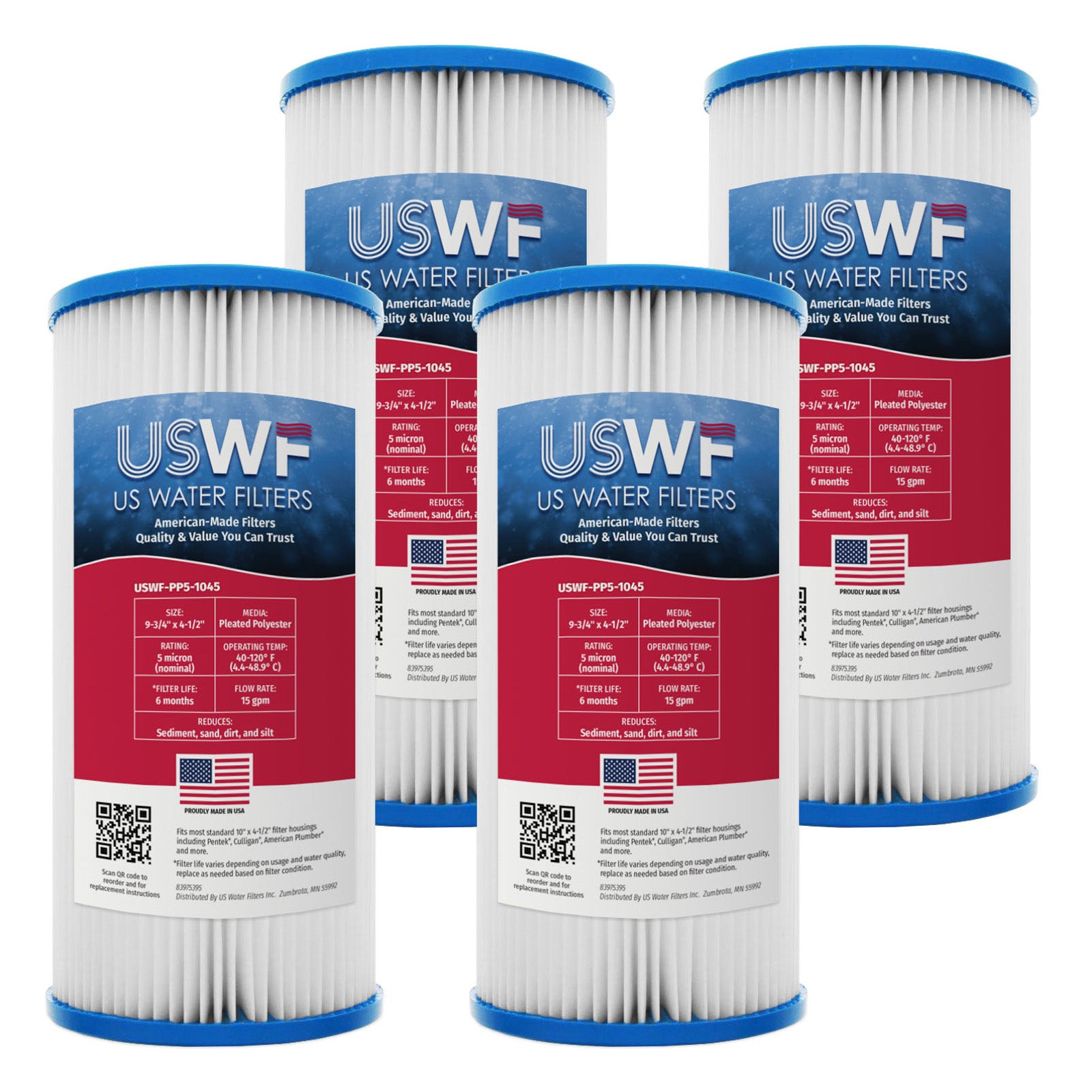USWF 50 Micron 10"x4.5" Pleated Polyester Sediment Filter - Whole House Cartridges - 12.74 - DiscountFilterStore.com