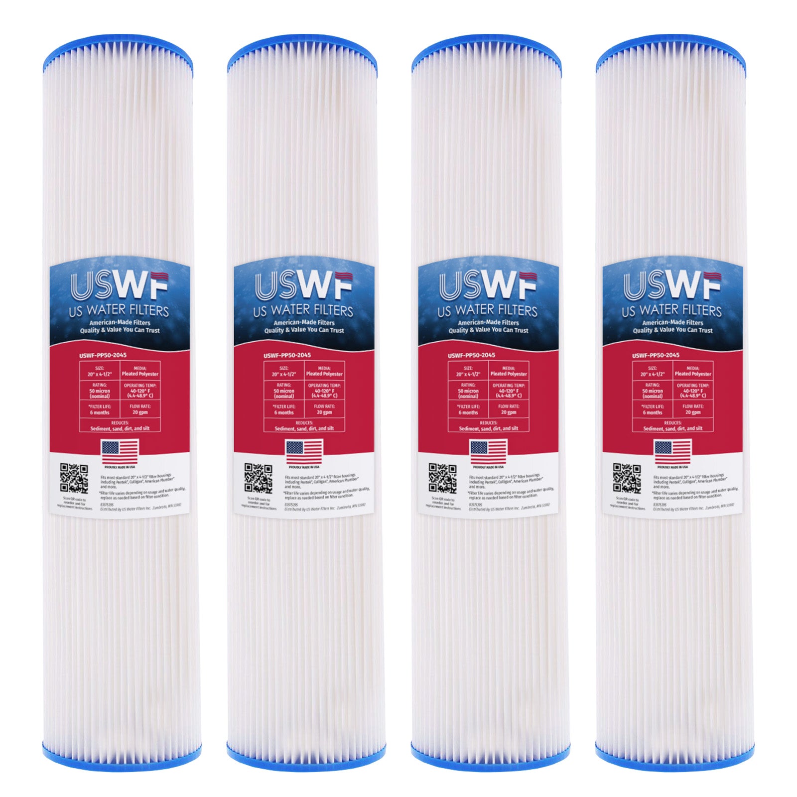 USWF 5 Micron 20"x4.5" Pleated Polyester Sediment Filter - Whole House Cartridges - 25.44 - DiscountFilterStore.com