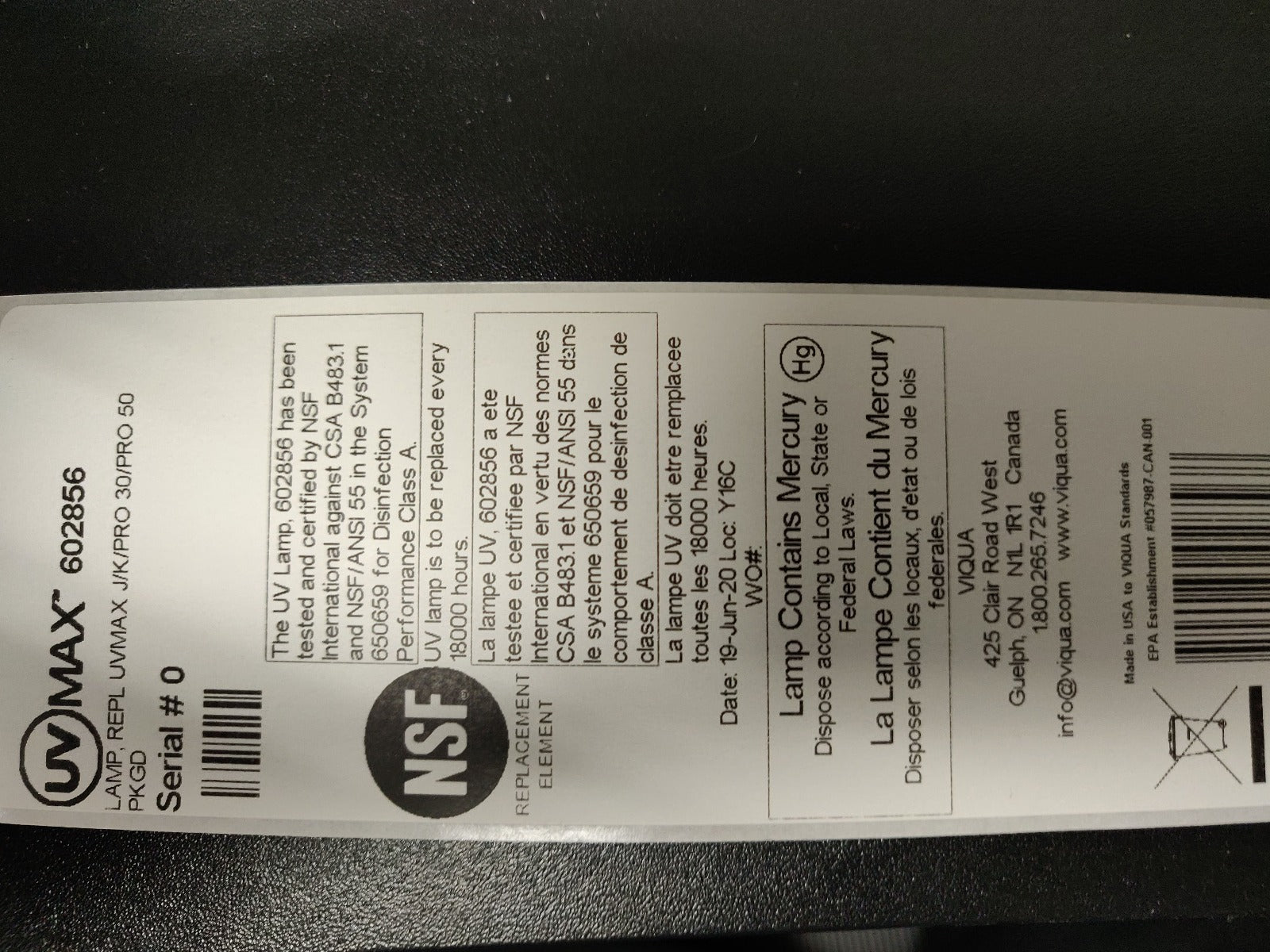 602856 Viqua Water Disinfection System UV Lamp - Whole House Systems - 381.0 - DiscountFilterStore.com