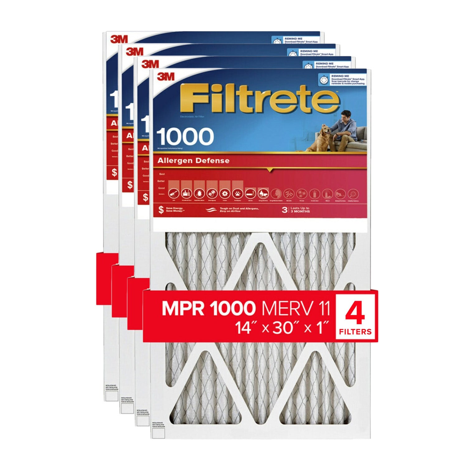 3M Filtrete 1000 Micro Allergen & Dust Defense Filter - 14x30x1 (4-Pack) - Air Filters - 103.82 - DiscountFilterStore.com