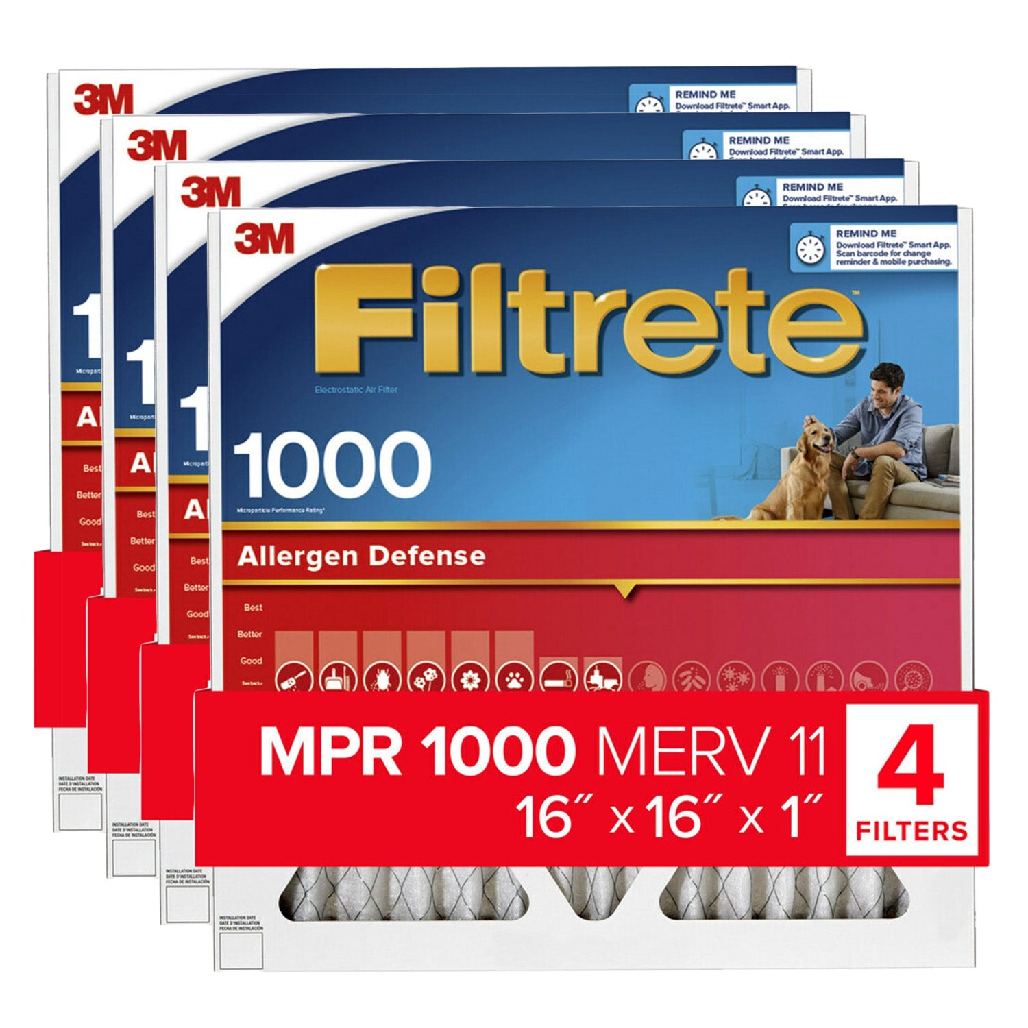 3M Filtrete 1000 Micro Allergen & Dust Defense Filter - 16x16x1 (4-Pack) - Air Filters - 71.44 - DiscountFilterStore.com