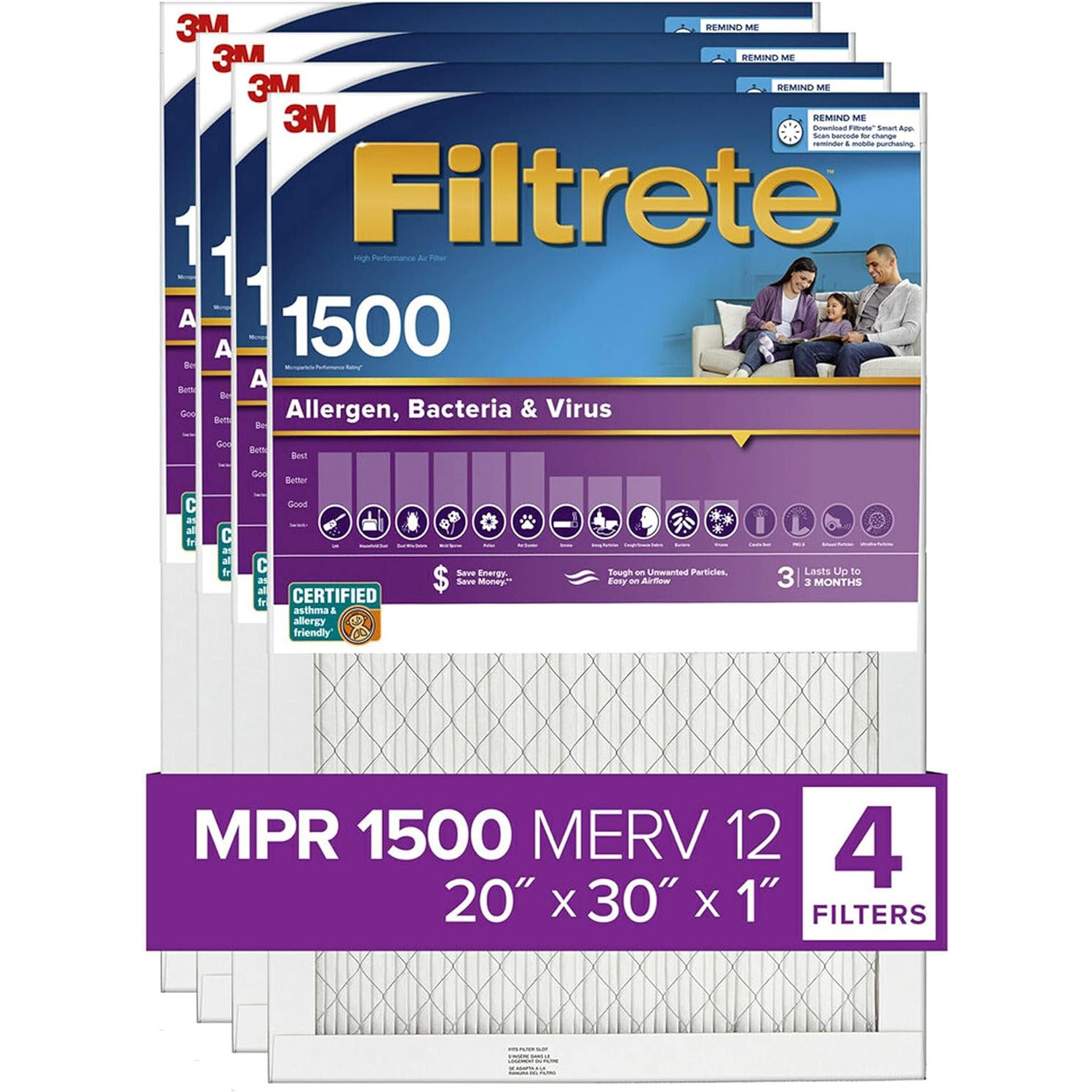 3M Filtrete 1500 Ultra Allergen Reduction Air Filter - 20x30x1 (4-Pack) - Air Filters - 132.38 - DiscountFilterStore.com