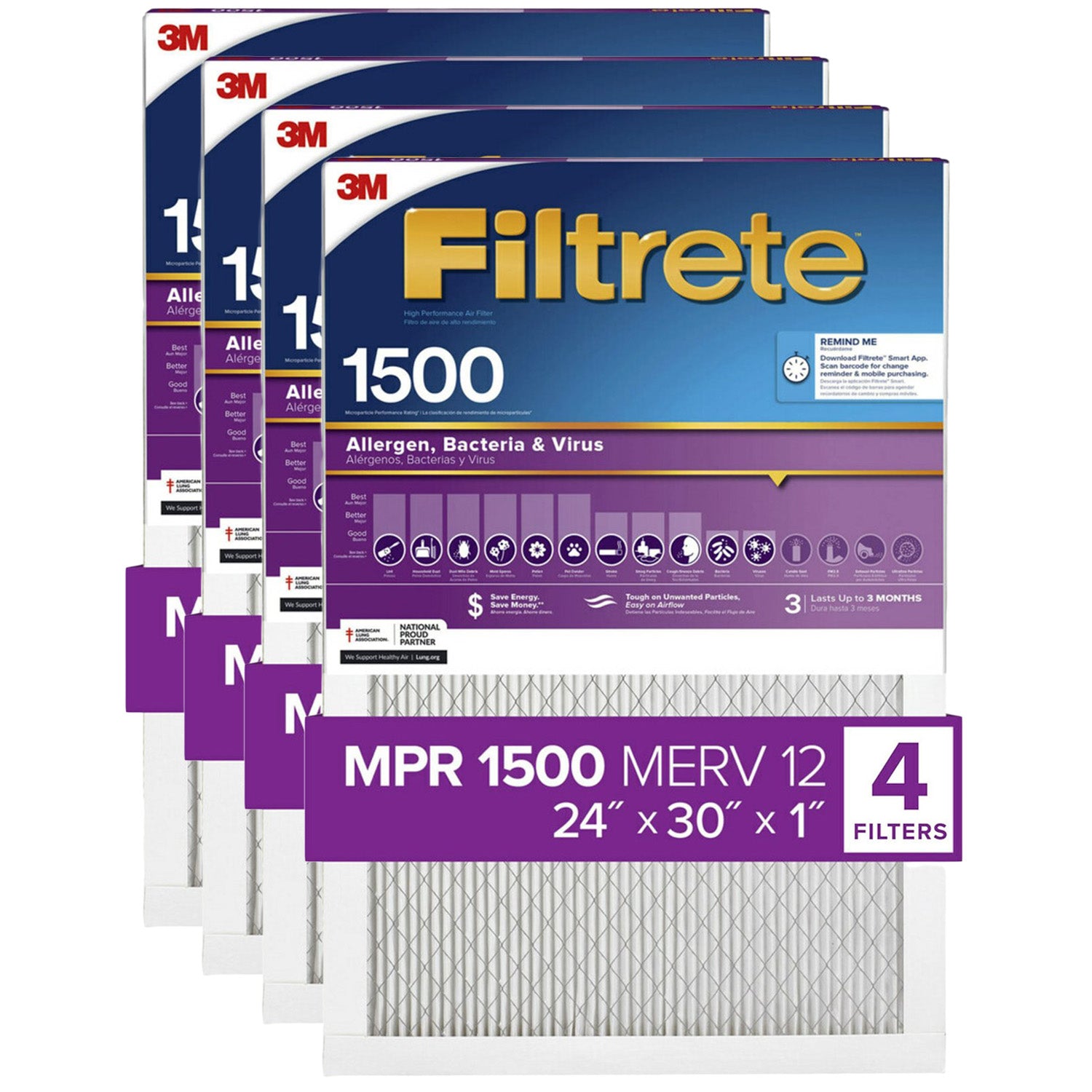 3M Filtrete 1500 Ultra Allergen Reduction Air Filter - 24x30x1 (4-Pack) - Air Filters - 113.73 - DiscountFilterStore.com