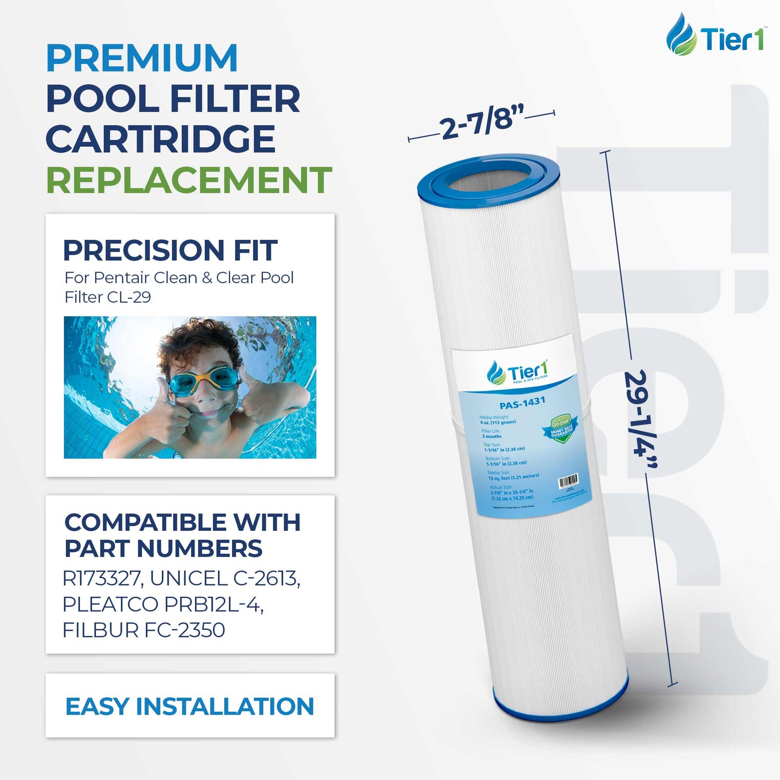 Tier1 Pool Filter for Pentair R173327 -Washable Trilobal Dirt-Lock Pleats - Pool and Spa Filters - 15.09 - DiscountFilterStore.com