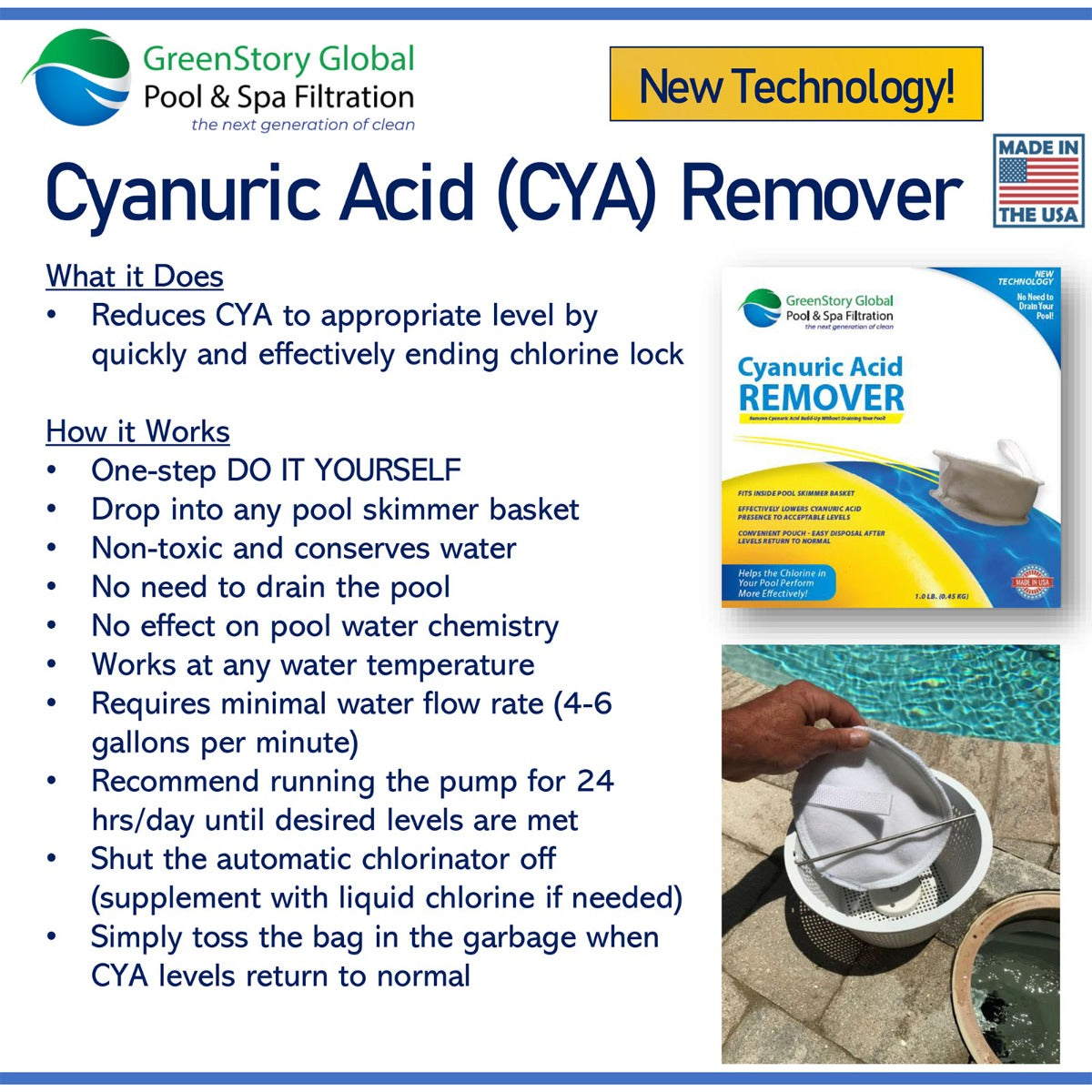 1 LB GreenStory Global Cyanuric Acid CYA Remover GSG-CYA-1.0 - Pool and Spa Filters - 45.41 - DiscountFilterStore.com