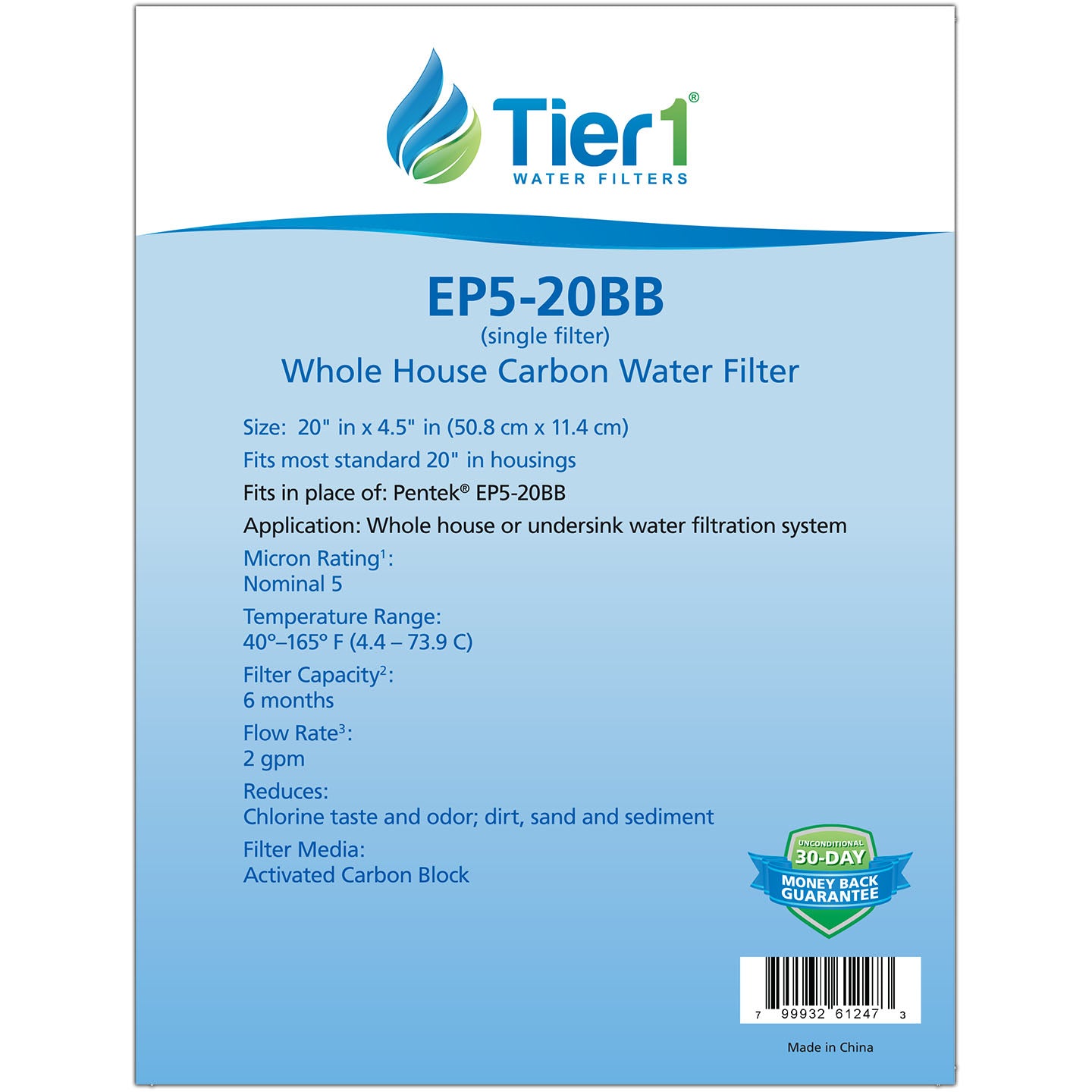 EP-20BB Pentek Comparable Carbon Block Water Filter by Tier1 - Whole House Cartridges - 21.87 - DiscountFilterStore.com