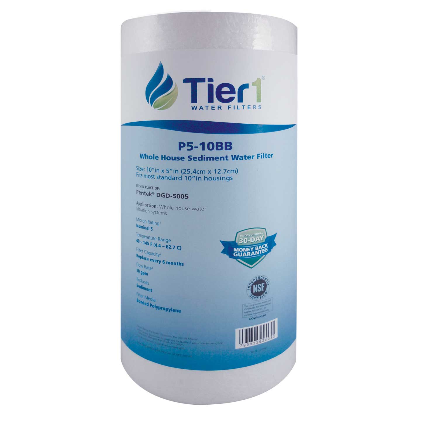 DGD-5005 155357-43 Pentek Spun Polypropylene Filter Cartridge Comparable Replacement Kit with O-ring and Lubricant by Tier1 (10 inches x 4-1/2 inches) - Whole House Cartridges - 18.4 - DiscountFilterStore.com