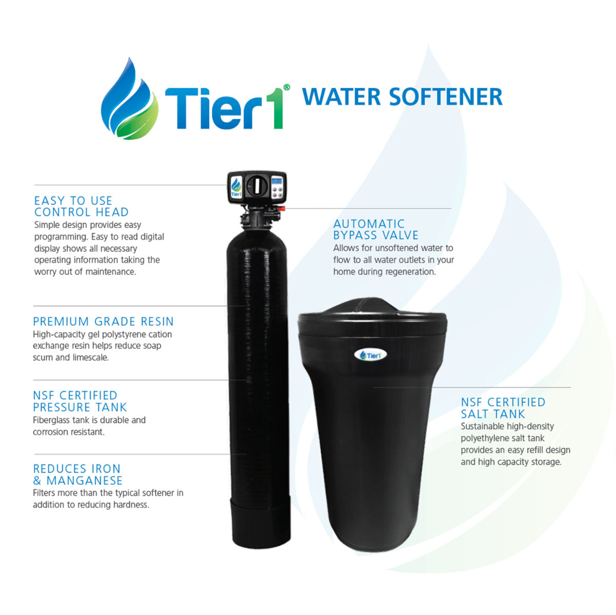 Precision Series 30,000 Grain High Efficiency Digital Water Softening System For Hardness + Iron And Manganese Reduction by Tier1 - Whole House Systems - 1330.1 - DiscountFilterStore.com