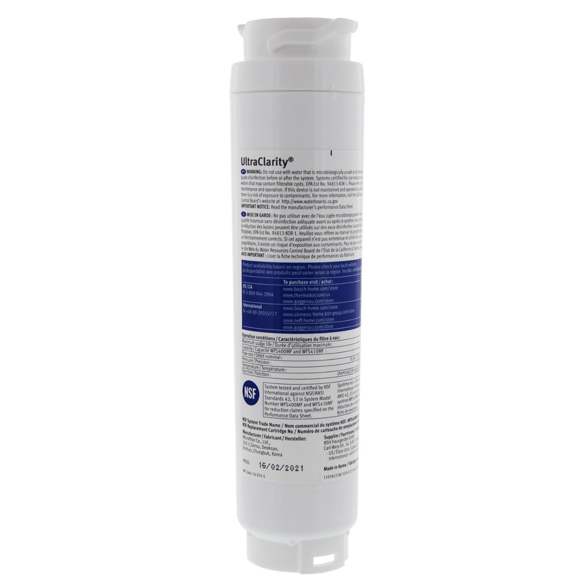 9000 077104 Bosch UltraClarity REPLFLTR10 Refrigerator Water Filter - Refrigerator Filters - 54.5 - DiscountFilterStore.com