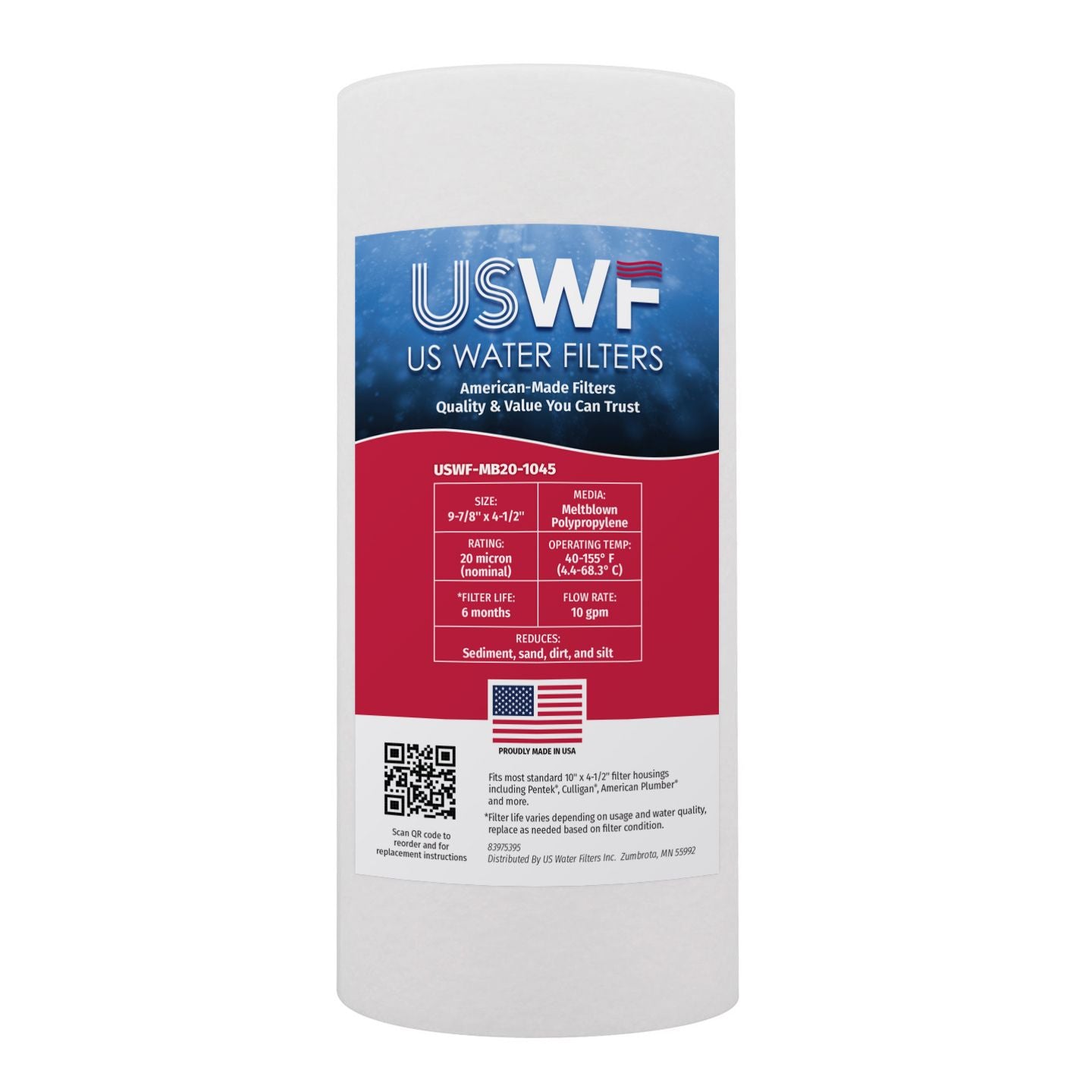 USWF 20 Micron 10"x4.5" Melt Blown Sediment Filter - Whole House Cartridges - 9.72 - DiscountFilterStore.com