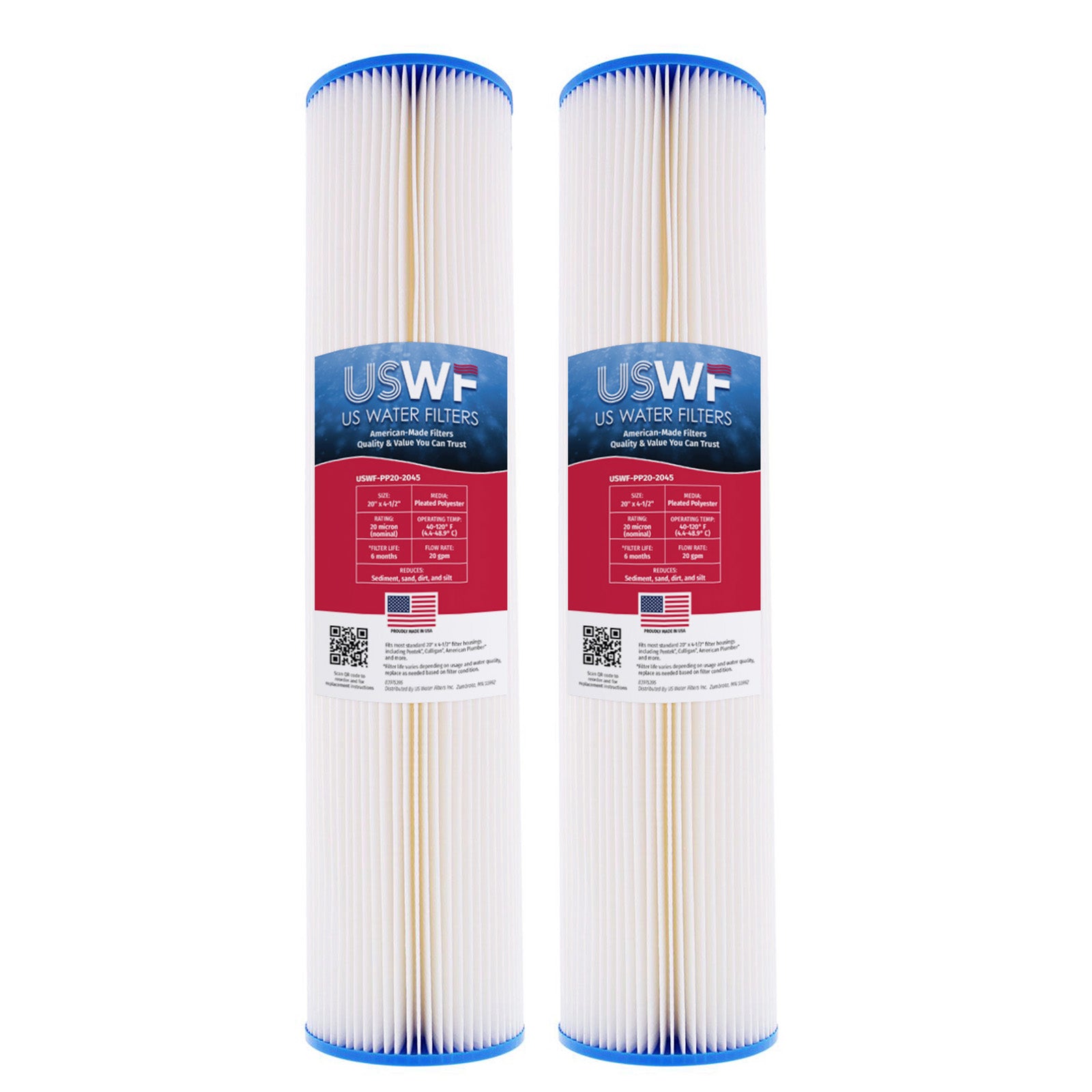 USWF 20 Micron 20"x4.5" Pleated Polyester Sediment Filter - Whole House Cartridges - 24.68 - DiscountFilterStore.com