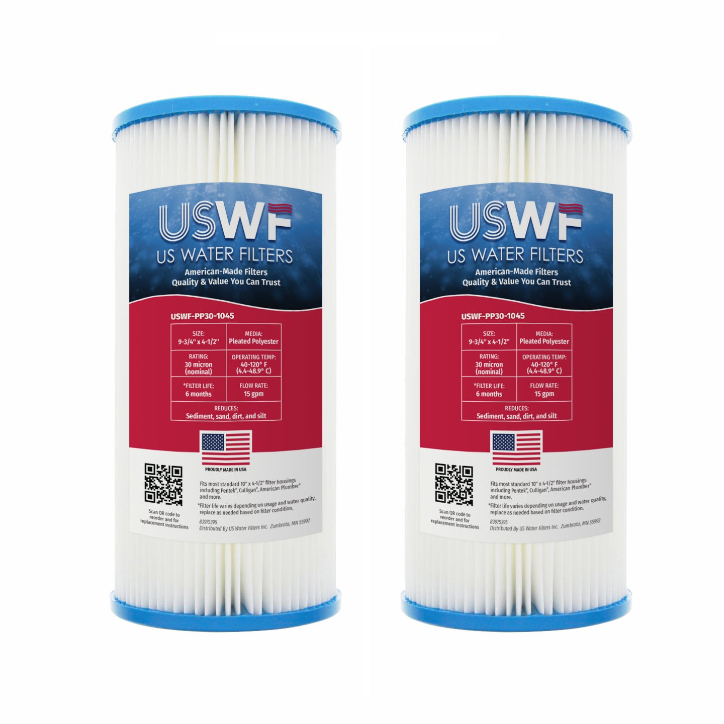 USWF 30 Micron 10"x4.5" Pleated Polyester Sediment Filter - Whole House Cartridges - 12.56 - DiscountFilterStore.com