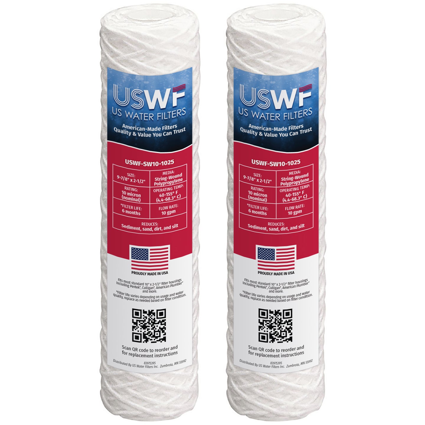 USWF 10 Micron 10"x2.5" String Wound Sediment Filter - Whole House Cartridges - 5.0 - DiscountFilterStore.com