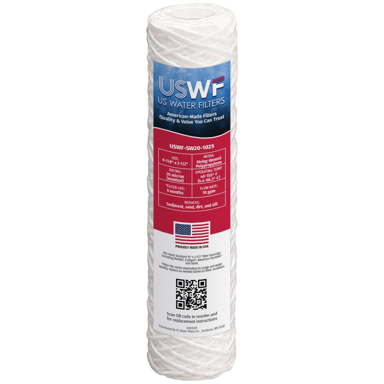 USWF 20 Micron 10"x2.5" String Wound Sediment Filter - Whole House Cartridges - 5.0 - DiscountFilterStore.com