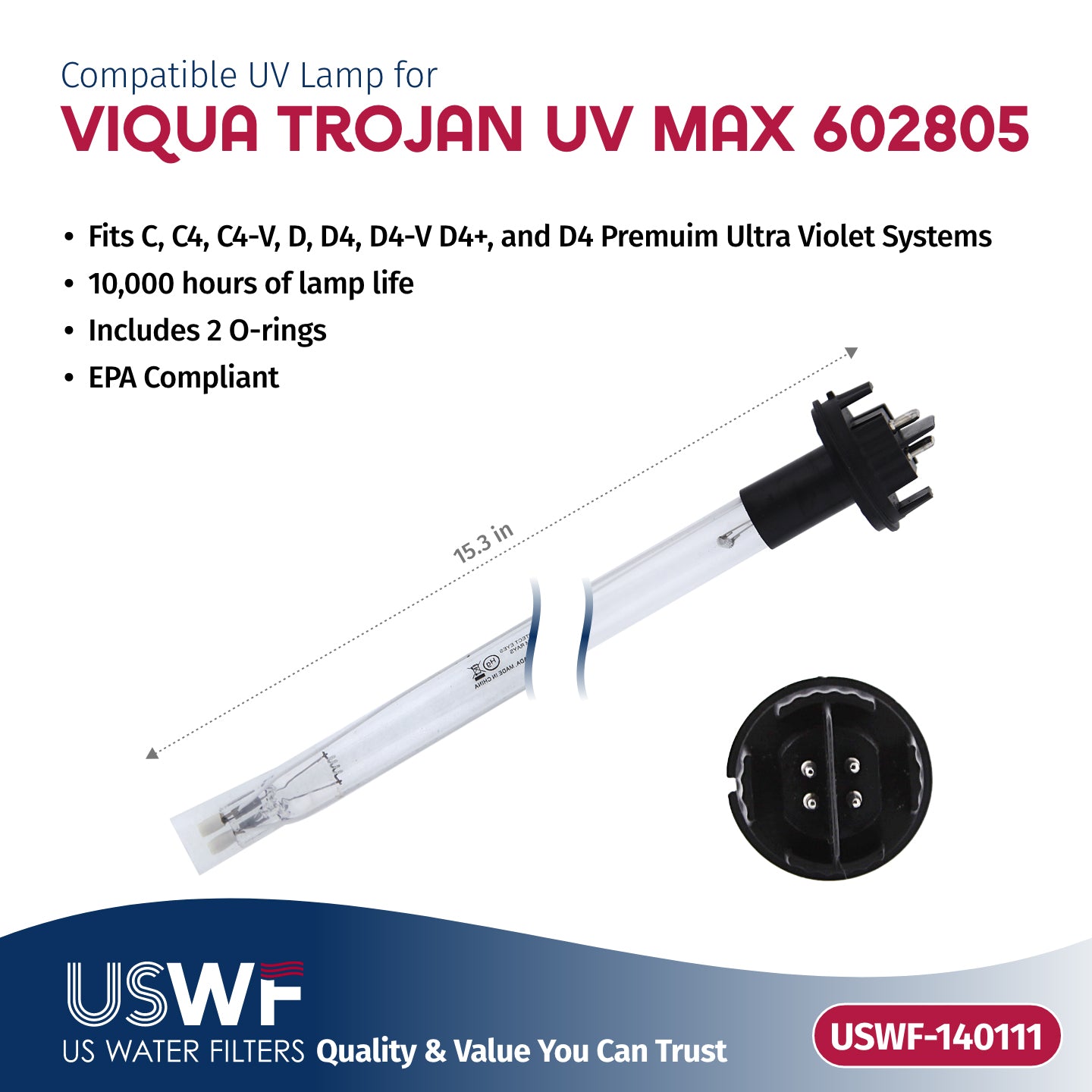 USWF Replacement for 602805 UV Lamp | Fits the VIQUA C/C4/D/D+/D4/D4 Premium Series UV Systems - Whole House Systems - 46.3 - DiscountFilterStore.com