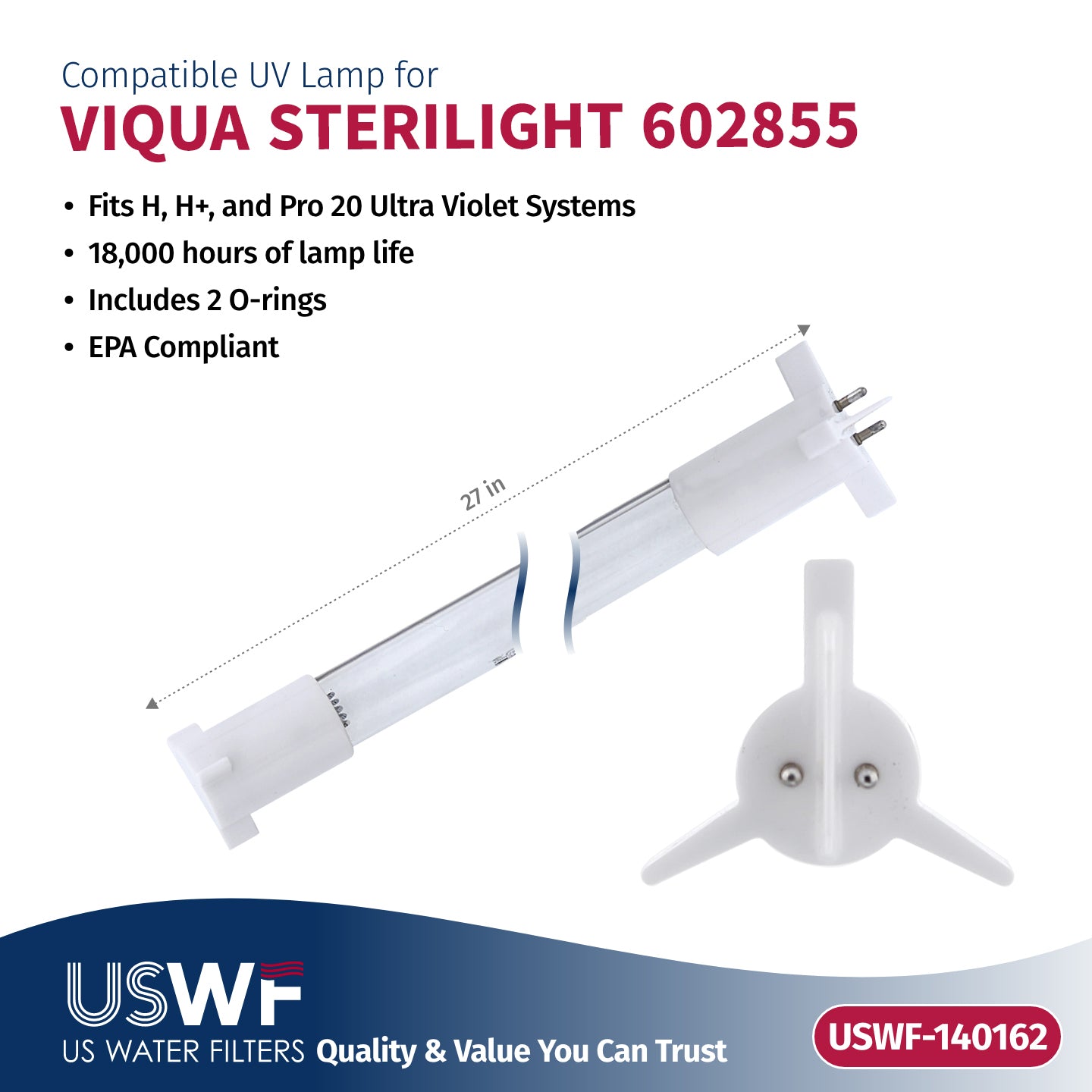 USWF Replacement for VIQUA 602850-102 UV Lamp/Sleeve Combo | Fits the VIQUA H/H+, & Pro 20 Series UV Systems - Whole House Systems - 159.91 - DiscountFilterStore.com