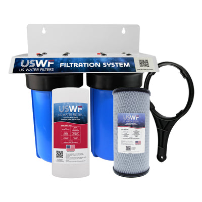 USWF Lead Dual 10" 2-Stage Filtration System, Sediment &  10" 0.5 Micron Lead Carbon Block filters, 3/4" Inlet/Outlet - Whole House Systems - 119.69 - DiscountFilterStore.com