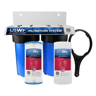 USWF Sediment Dual 10" 2-Stage Filtration System, Pleated Sediment & Meltblown Sediment filters, 3/4" Inlet/Outlet - Whole House Systems - 88.19 - DiscountFilterStore.com