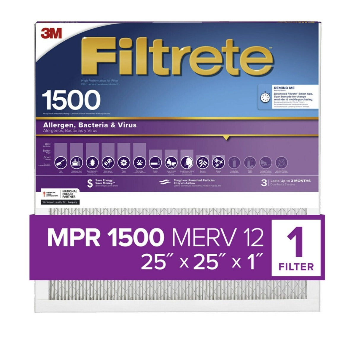 3M Filtrete 1500 Ultra Allergen Reduction Air Filter - 25x25x1 - Air Filters - 41.99 - DiscountFilterStore.com