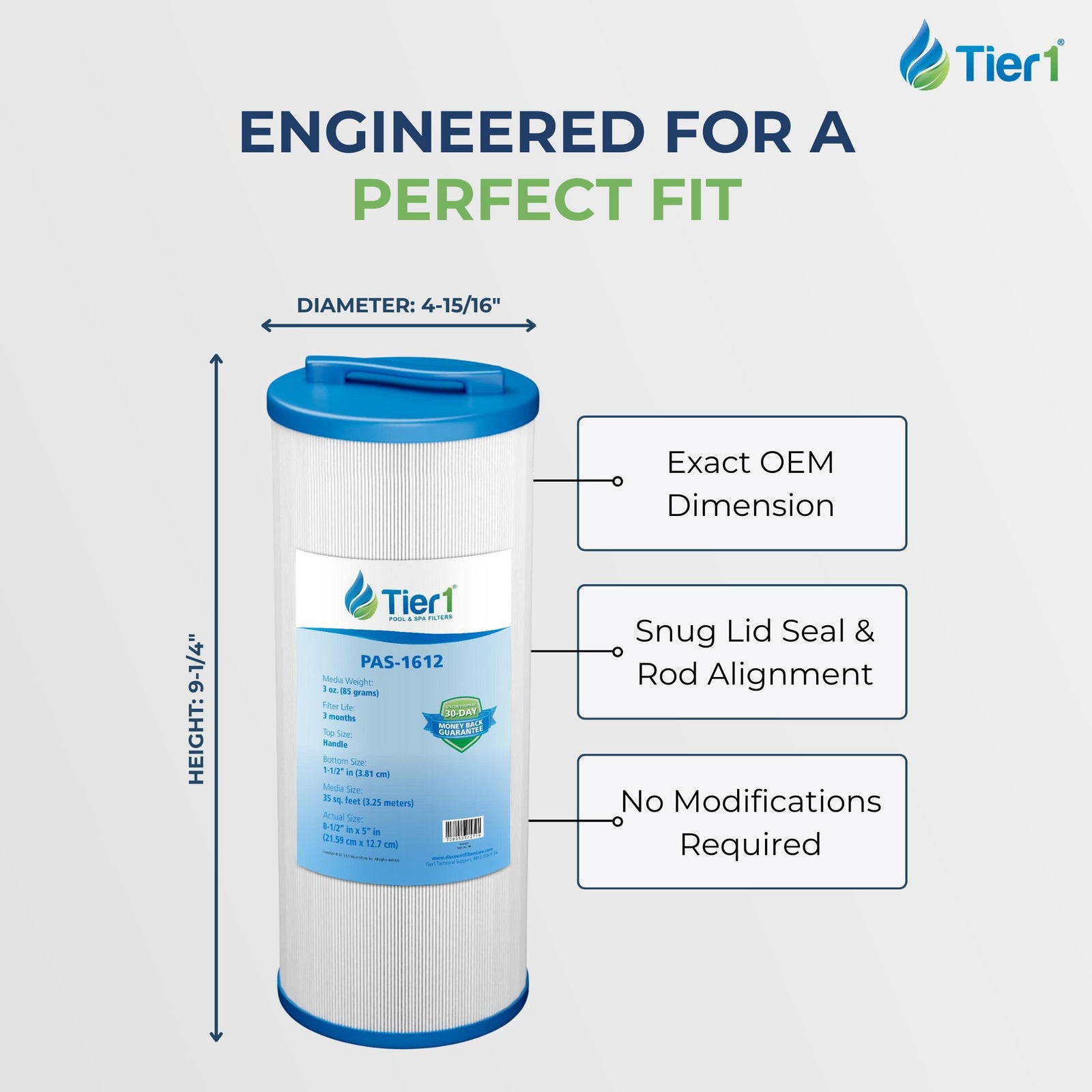 Tier1 Spa Filter for Waterway Teleweir 35 SF -Washable Trilobal Dirt-Lock Pleats - Pool and Spa Filters - 17.44 - DiscountFilterStore.com