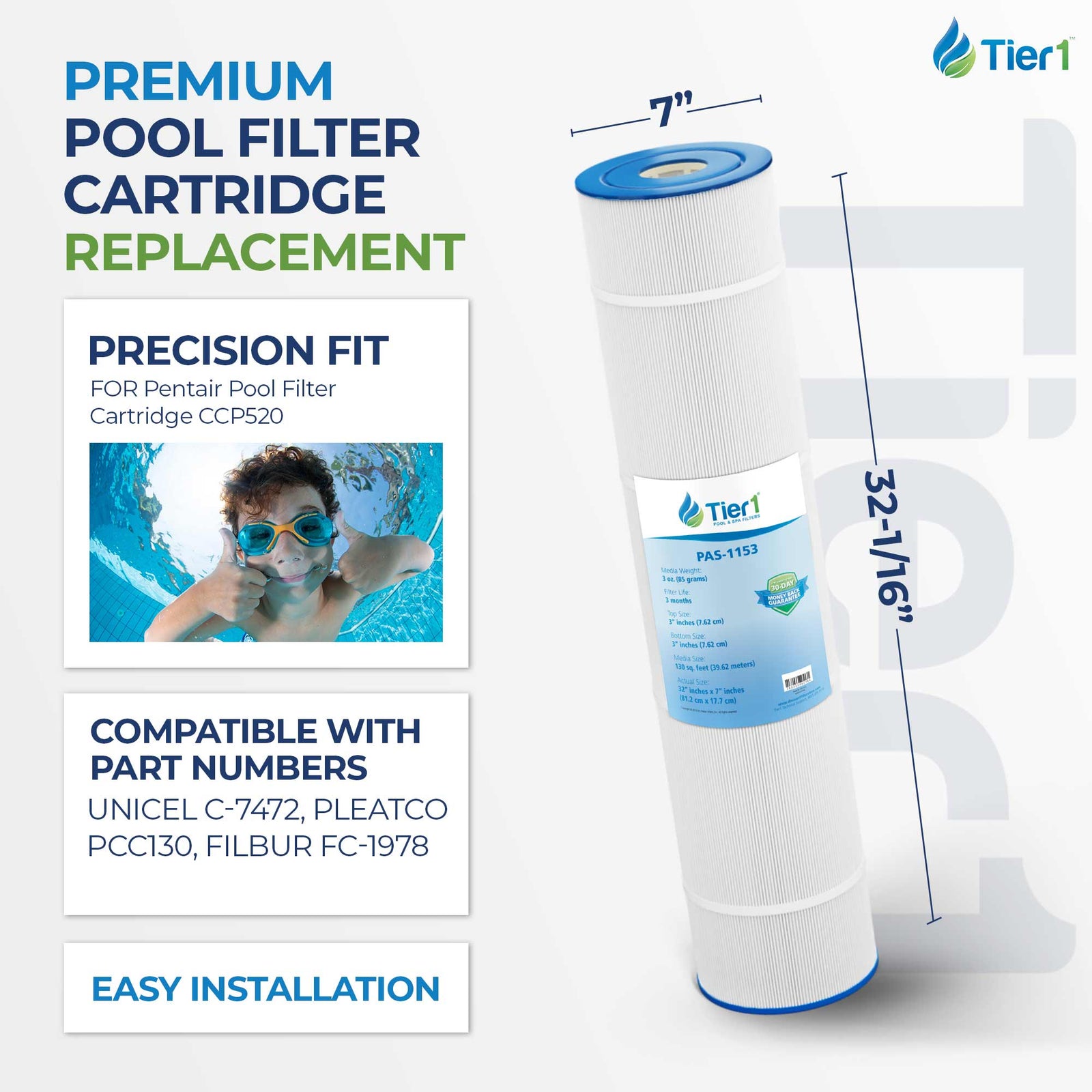 Tier1 Pool Filter for Pentair CCP520 -Washable Trilobal Dirt-Lock Pleats - Pool and Spa Filters - 44.75 - DiscountFilterStore.com