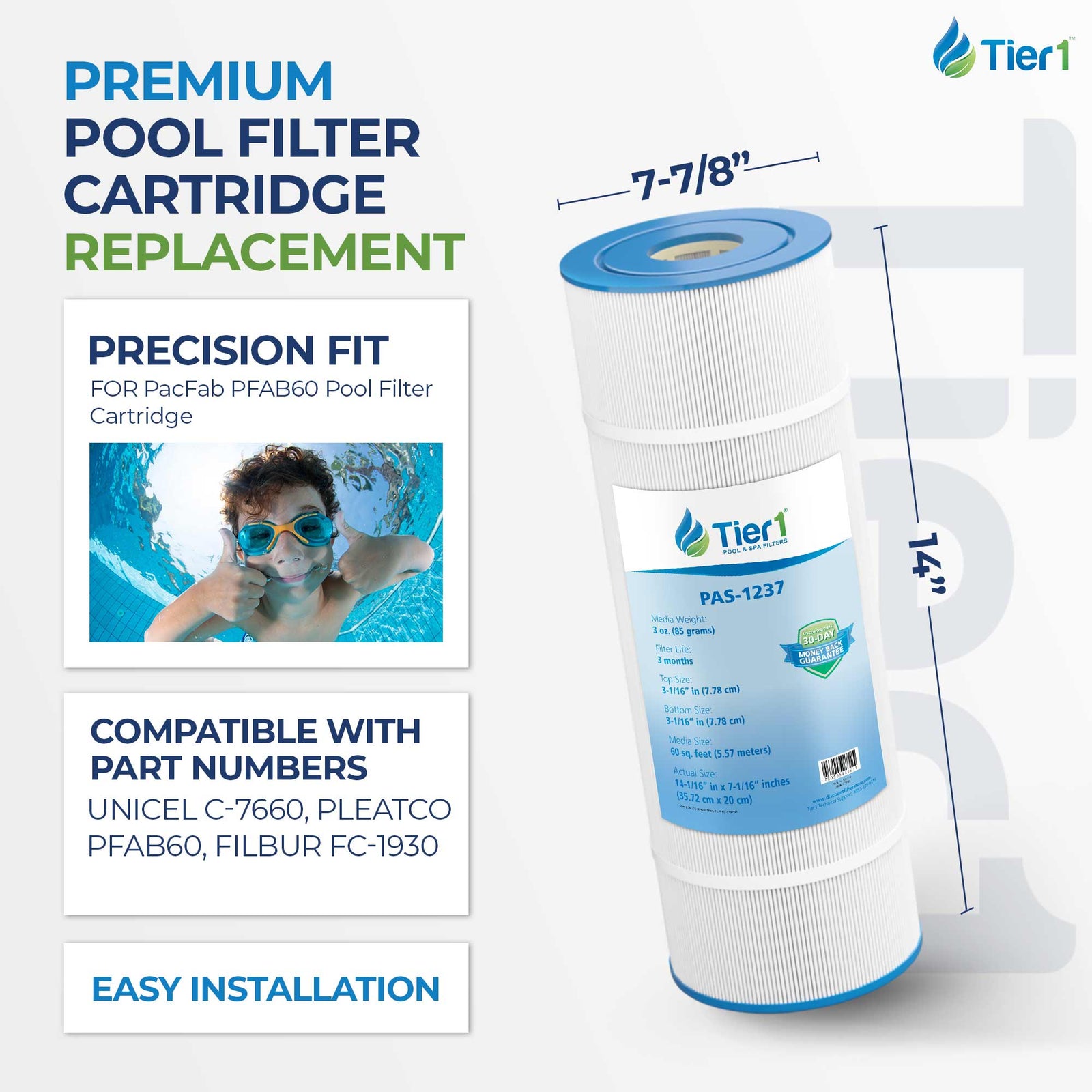 Tier1 Pool Filter for PacFab PFAB60 -Washable Trilobal Dirt-Lock Pleats - Pool and Spa Filters - 31.33 - DiscountFilterStore.com