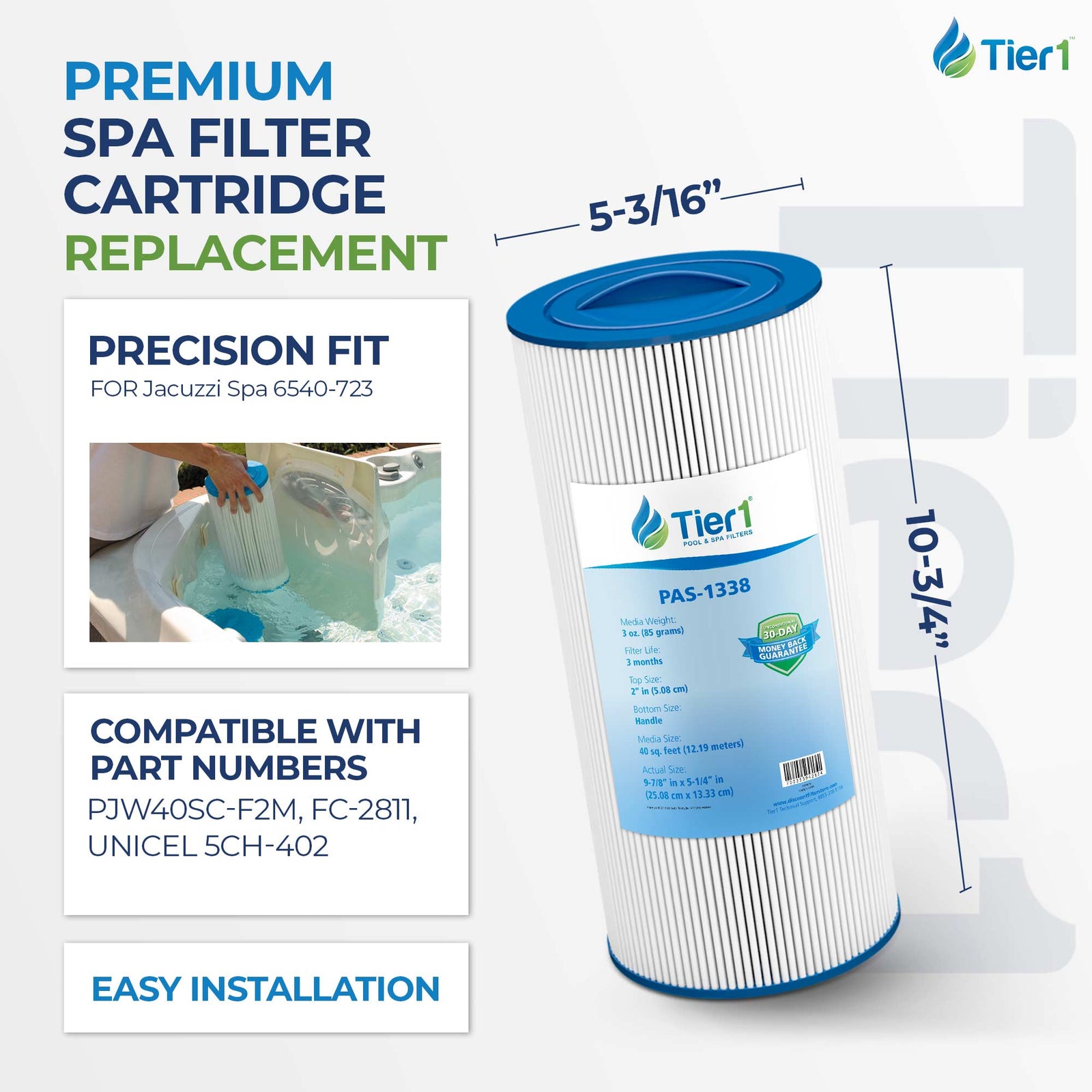 Tier1 Spa Filter for Jacuzzi Spa 6540-723 -Washable Trilobal Dirt-Lock Pleats - Pool and Spa Filters - 21.94 - DiscountFilterStore.com