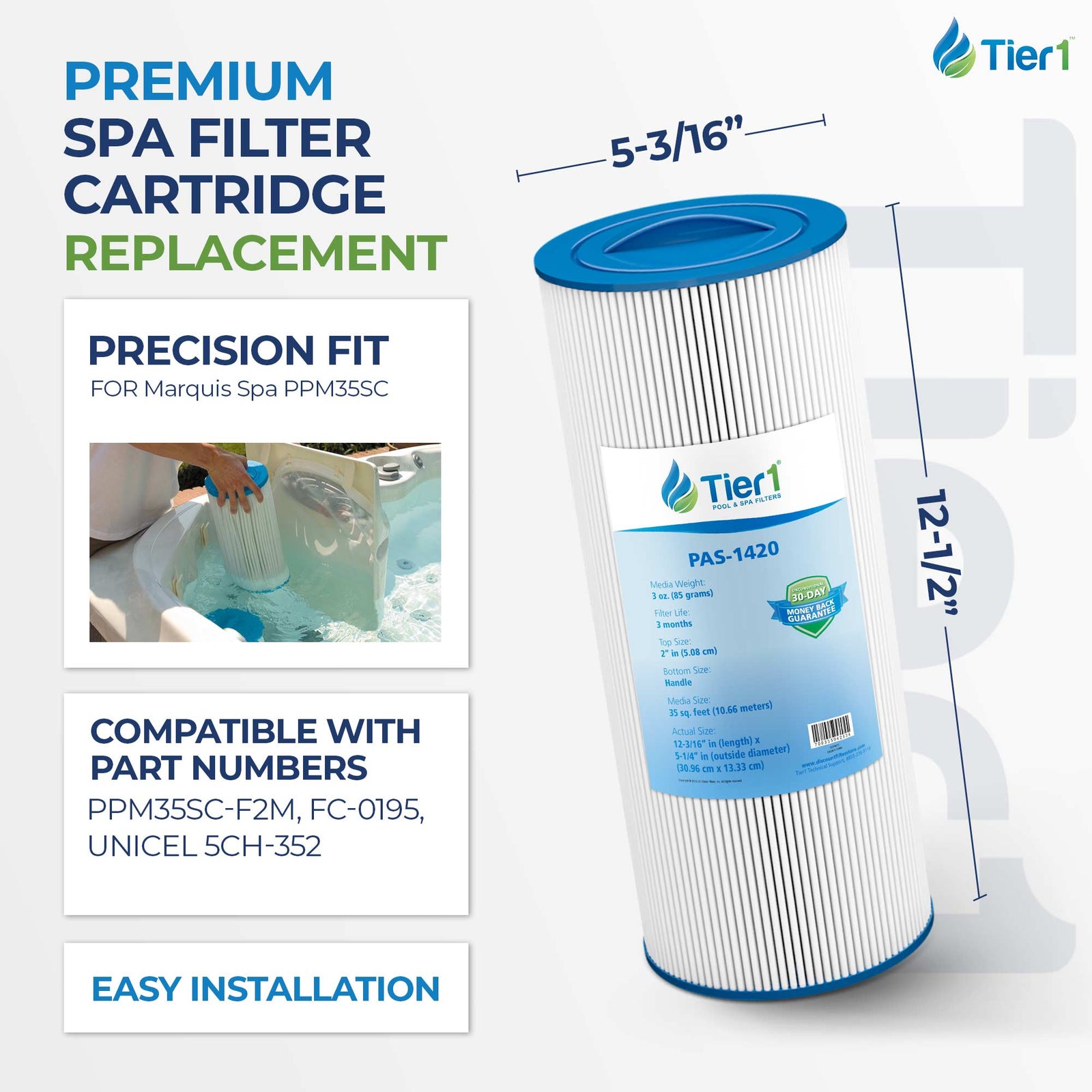 Tier1 Spa Filter for Marquis Spa PPM35SC -Washable Trilobal Dirt-Lock Pleats - Pool and Spa Filters - 19.05 - DiscountFilterStore.com