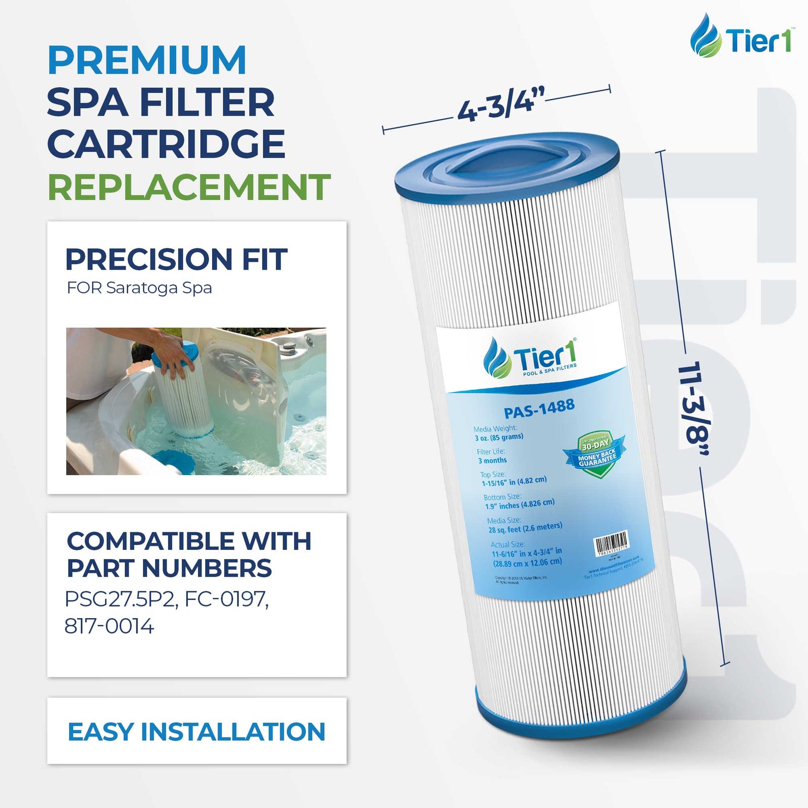 Tier1 Spa Filter for Saratoga Spa -Washable Trilobal Dirt-Lock Pleats - Pool and Spa Filters - 16.54 - DiscountFilterStore.com