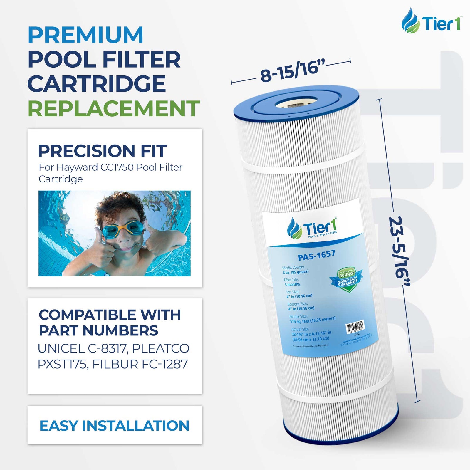 Tier1 Pool Filter for Hayward CC1750 Filter -Washable Trilobal Dirt-Lock Pleats - Pool and Spa Filters - 51.54 - DiscountFilterStore.com