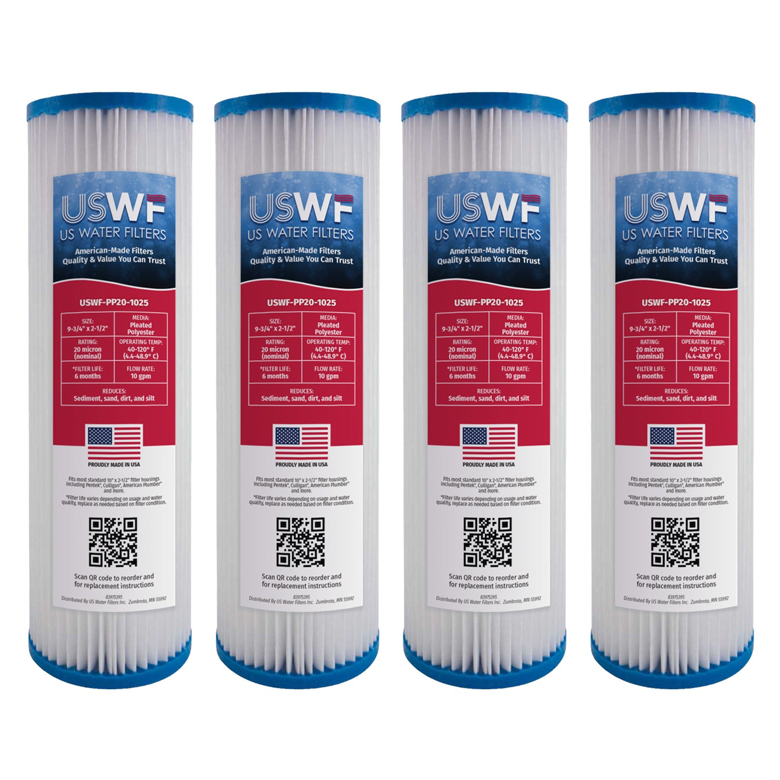 USWF 20 Micron 10"x2.5" Pleated Polyester Sediment Filter - Whole House Cartridges - 6.32 - DiscountFilterStore.com