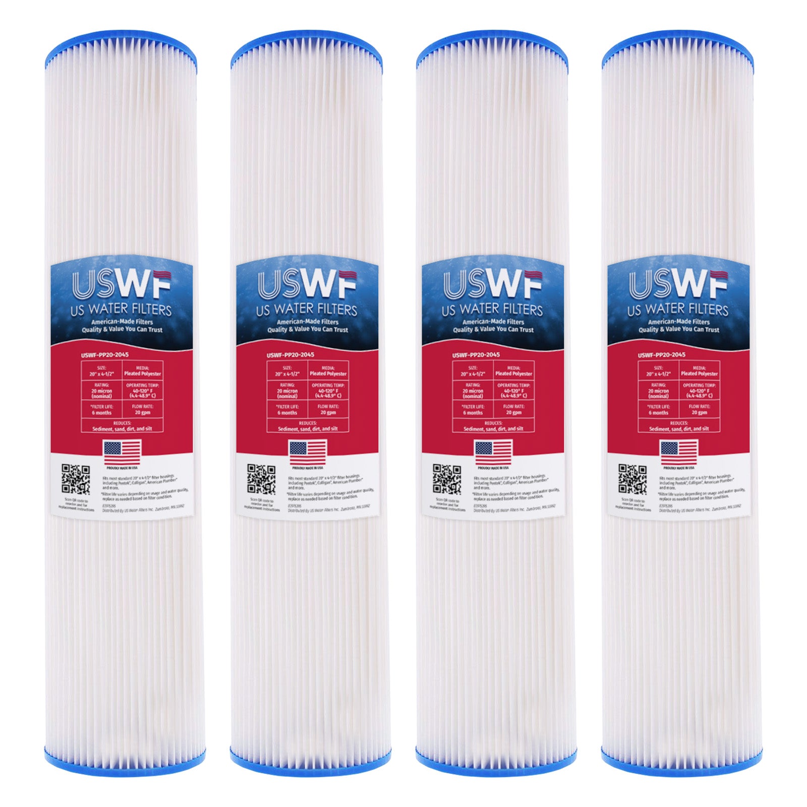 USWF 20 Micron 20"x4.5" Pleated Polyester Sediment Filter - Whole House Cartridges - 24.68 - DiscountFilterStore.com