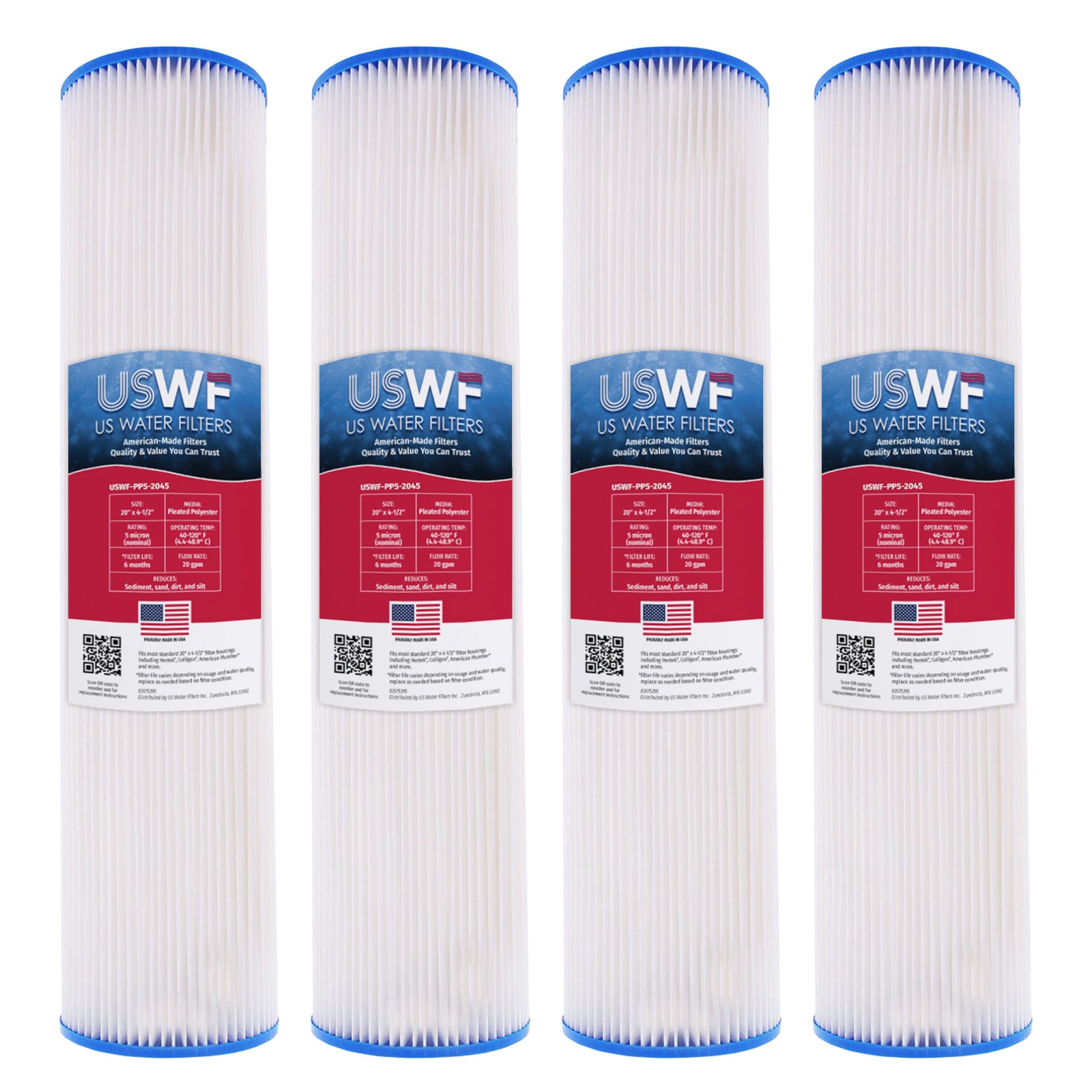 USWF 50 Micron 20"x4.5" Pleated Polyester Sediment Filter - Whole House Cartridges - 24.74 - DiscountFilterStore.com