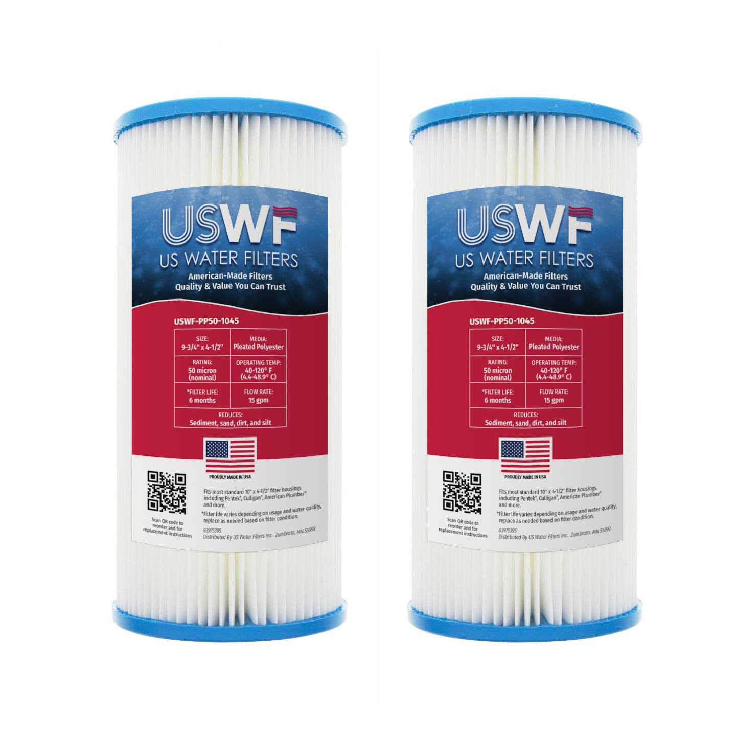 USWF 5 Micron 10"x4.5" Pleated Polyester Sediment Filter - Whole House Cartridges - 12.94 - DiscountFilterStore.com