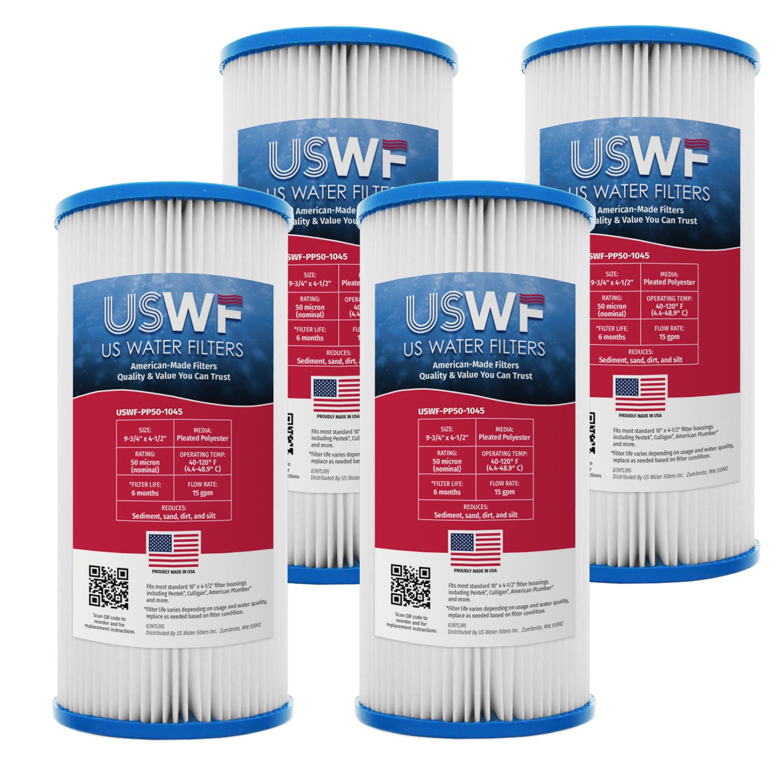 USWF 5 Micron 10"x4.5" Pleated Polyester Sediment Filter - Whole House Cartridges - 12.94 - DiscountFilterStore.com