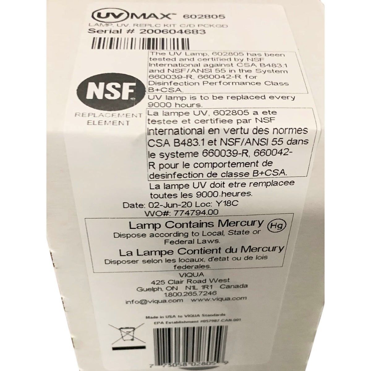 602805 Viqua Water Disinfection System UV Lamp - Whole House Systems - 151.0 - DiscountFilterStore.com