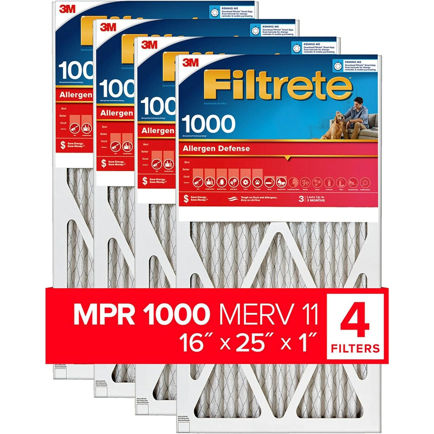 3M Filtrete 1000 Micro Allergen & Dust Defense Filter - 16x25x1 (4-Pack) - Air Filters - 71.44 - DiscountFilterStore.com