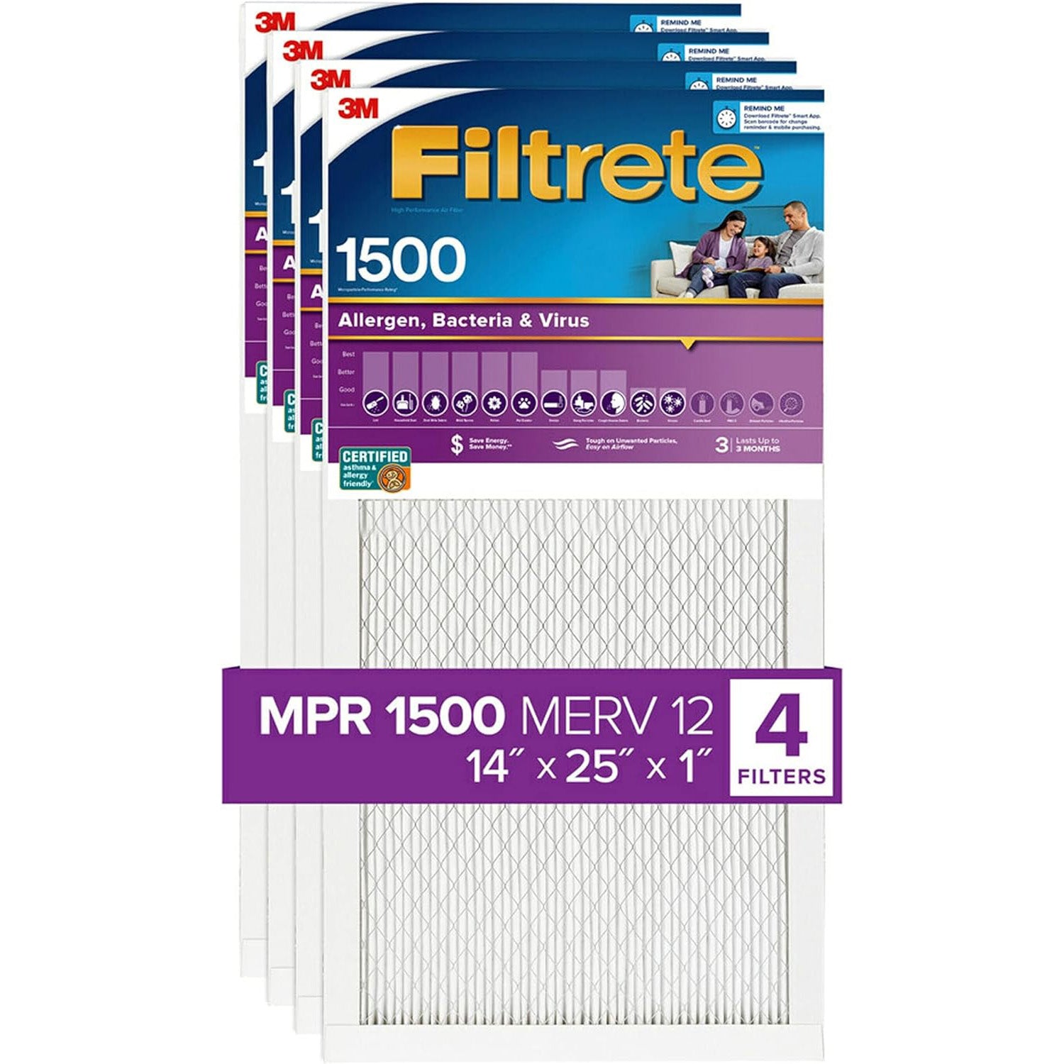 3M Filtrete 1500 Ultra Allergen Reduction Air Filter - 14x25x1 (4-Pack) - Air Filters - 111.61 - DiscountFilterStore.com