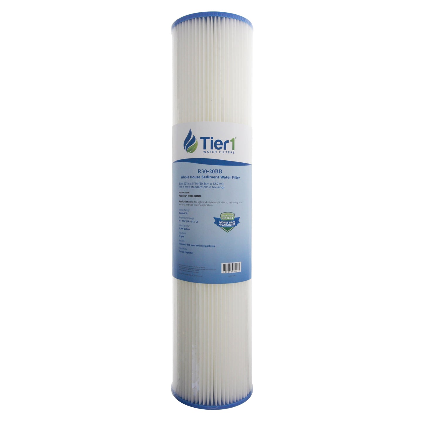 R30-20BB 155430-43 Pentek Pleated Polyester Filter Cartridge Comparable Replacement Kit with O-ring and Lubricant by Tier1 (20 inches x 4-1/2 inches, 30 Micron) - Whole House Cartridges - 31.3 - DiscountFilterStore.com