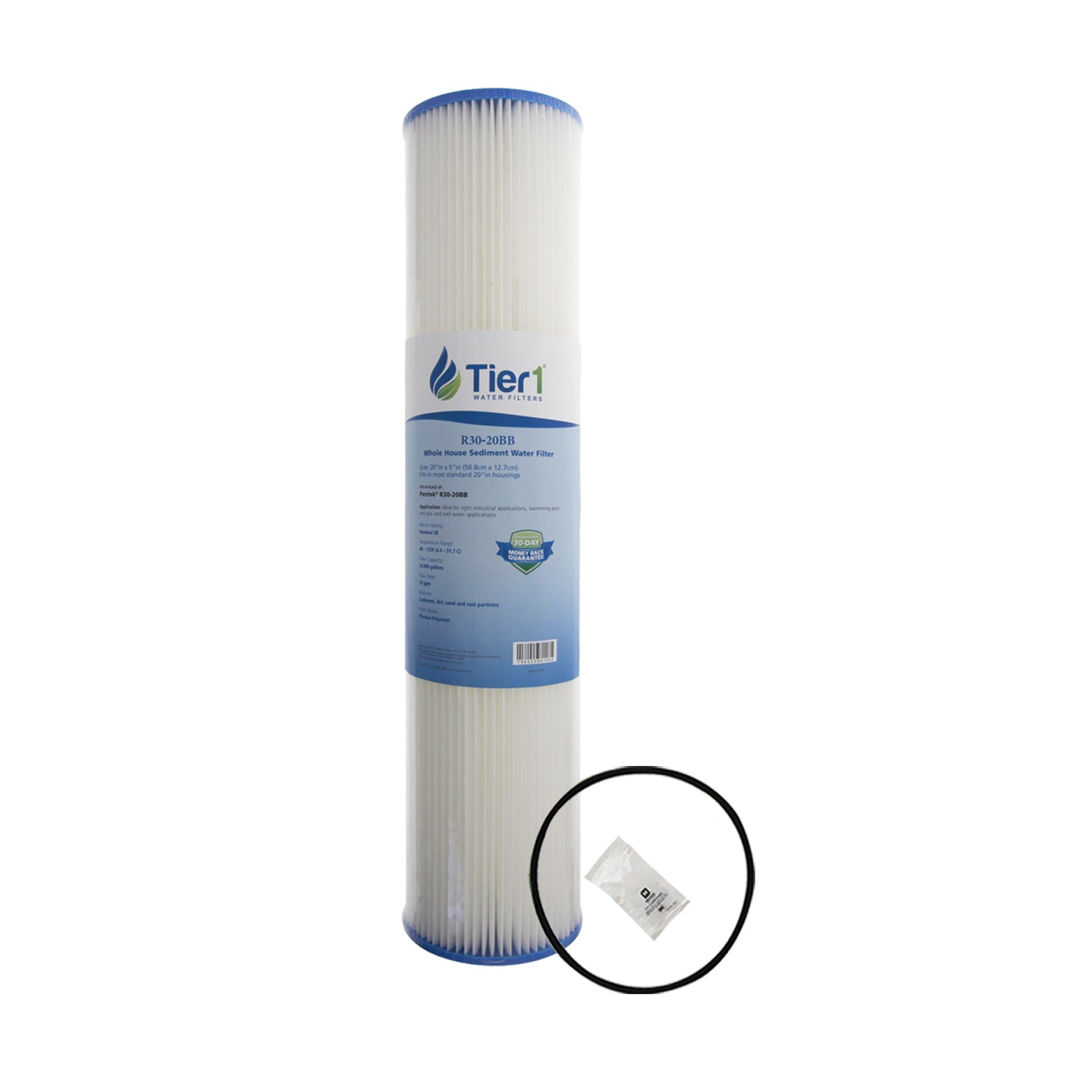 R30-20BB 155430-43 Pentek Pleated Polyester Filter Cartridge Comparable Replacement Kit with O-ring and Lubricant by Tier1 (20 inches x 4-1/2 inches, 30 Micron) - Whole House Cartridges - 31.3 - DiscountFilterStore.com
