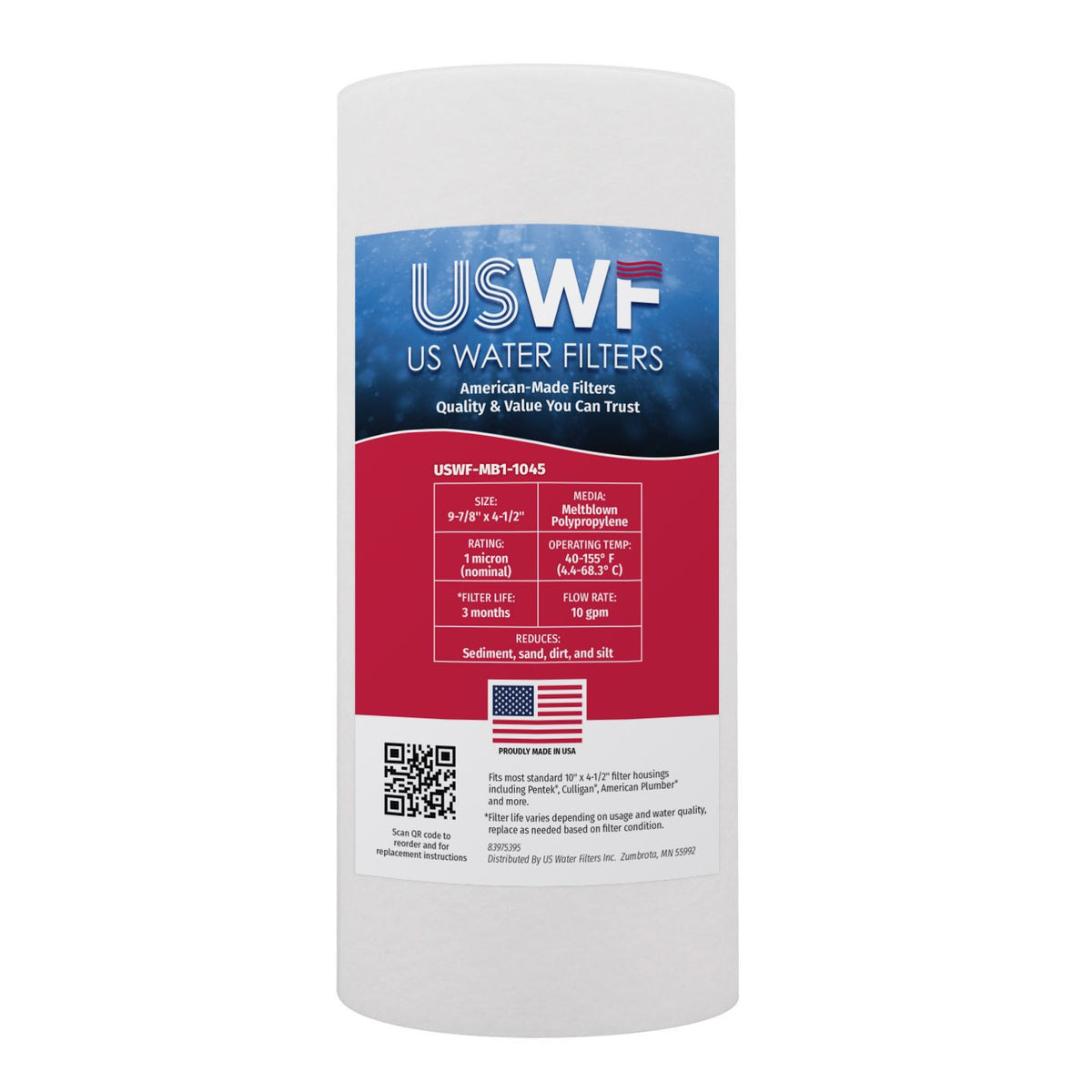 USWF 1 Micron 10"x4.5" Melt Blown Sediment Filter - Whole House Cartridges - 9.9 - DiscountFilterStore.com
