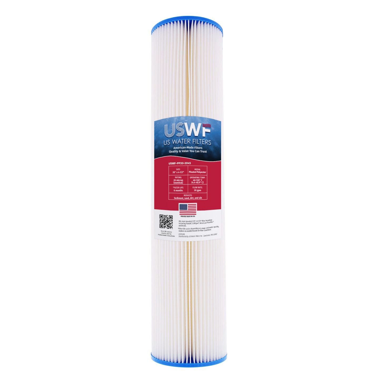 USWF 20 Micron 20"x4.5" Pleated Polyester Sediment Filter - Whole House Cartridges - 24.68 - DiscountFilterStore.com