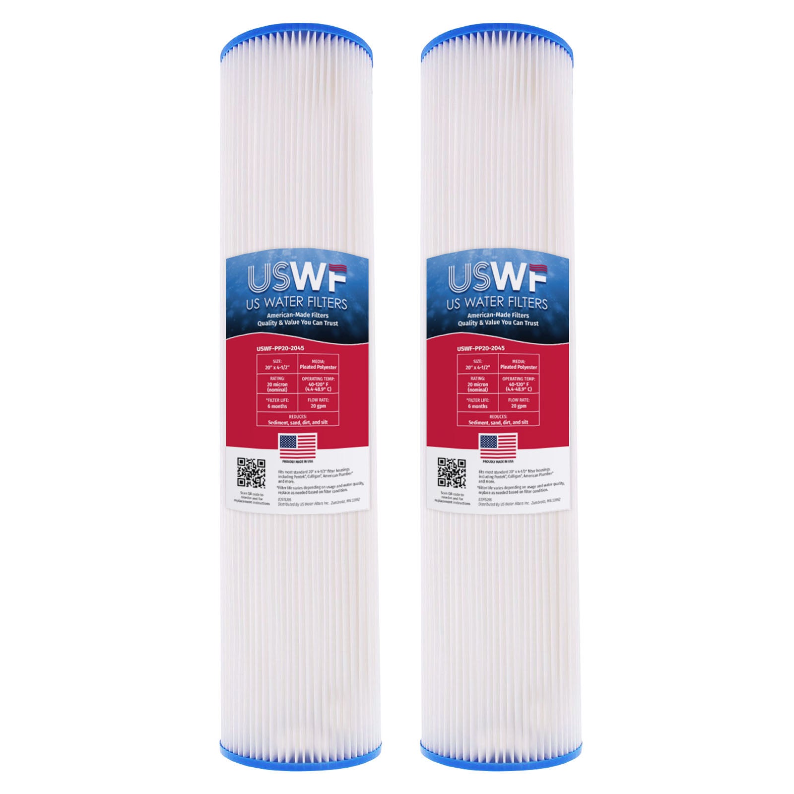 USWF 20 Micron 20"x4.5" Pleated Polyester Sediment Filter - Whole House Cartridges - 24.68 - DiscountFilterStore.com