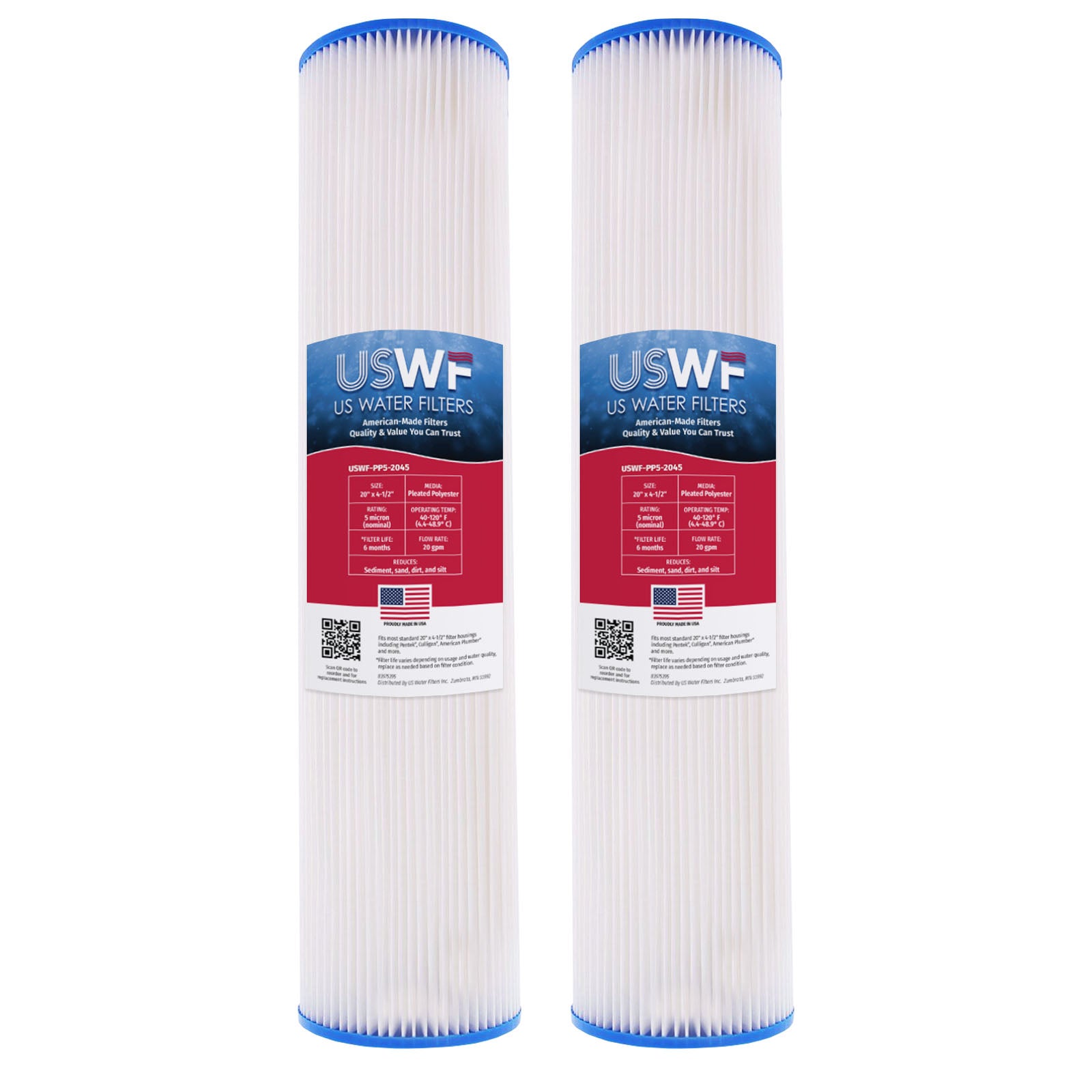 USWF 5 Micron 20"x4.5" Pleated Polyester Sediment Filter - Whole House Cartridges - 25.44 - DiscountFilterStore.com